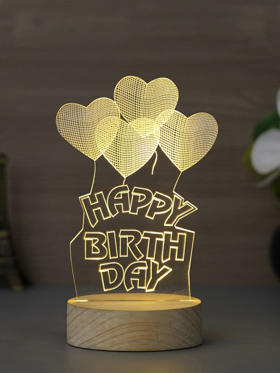 eCraftIndia Transparent & Gold-Toned Happy Birthday Heart Design Quirky Table Lamp Price in India