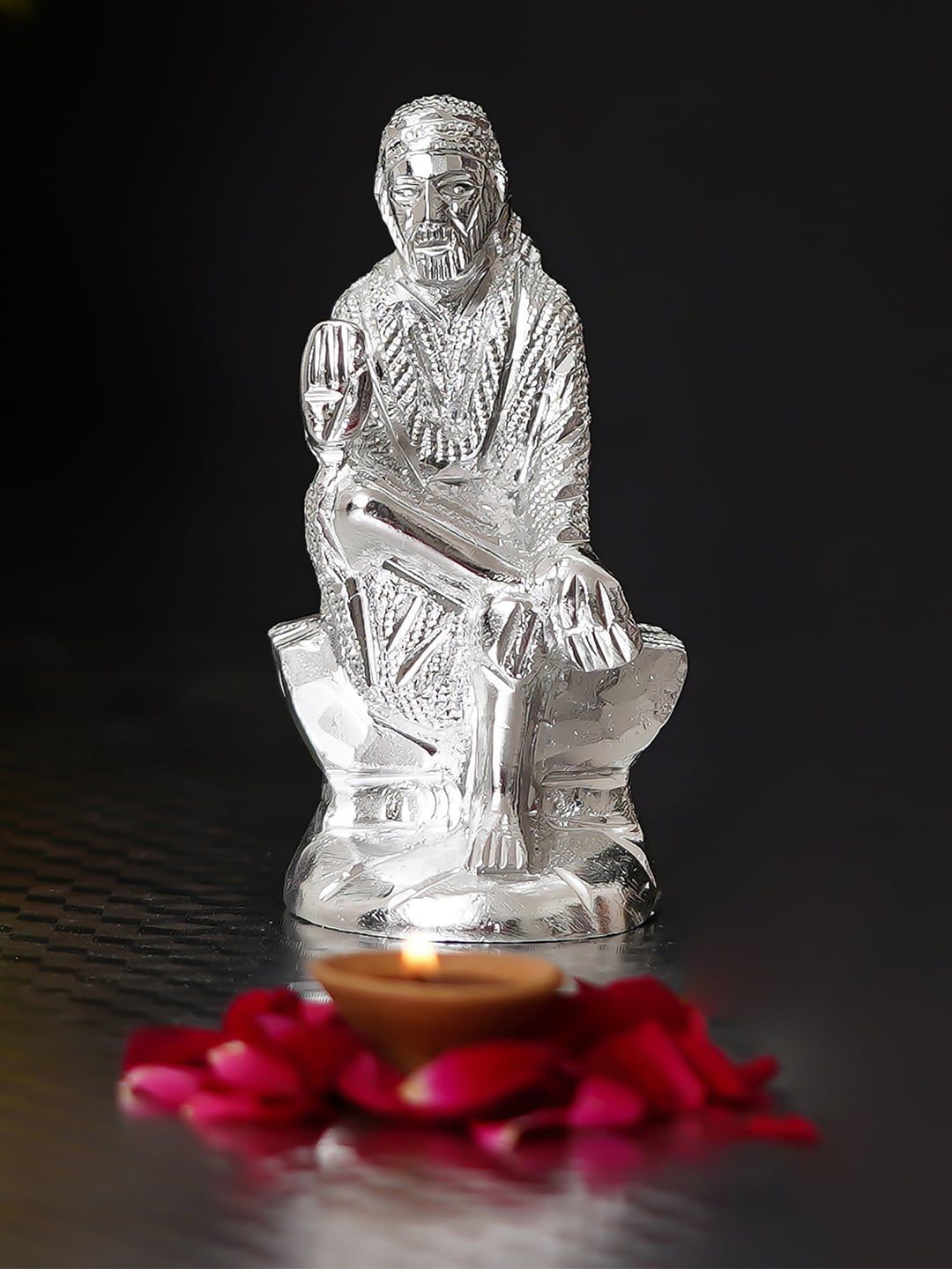 eCraftIndia Silver-Toned Sai Baba Metal Figurine Showpiece Price in India