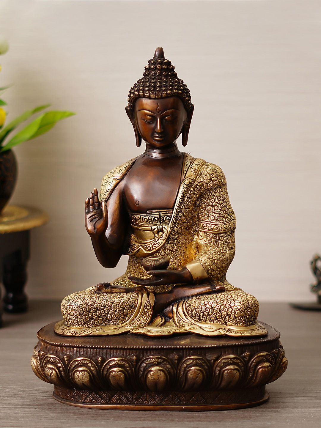 eCraftIndia Gold-Toned Blessing Lord Buddha Figurine Showpiece Price in India