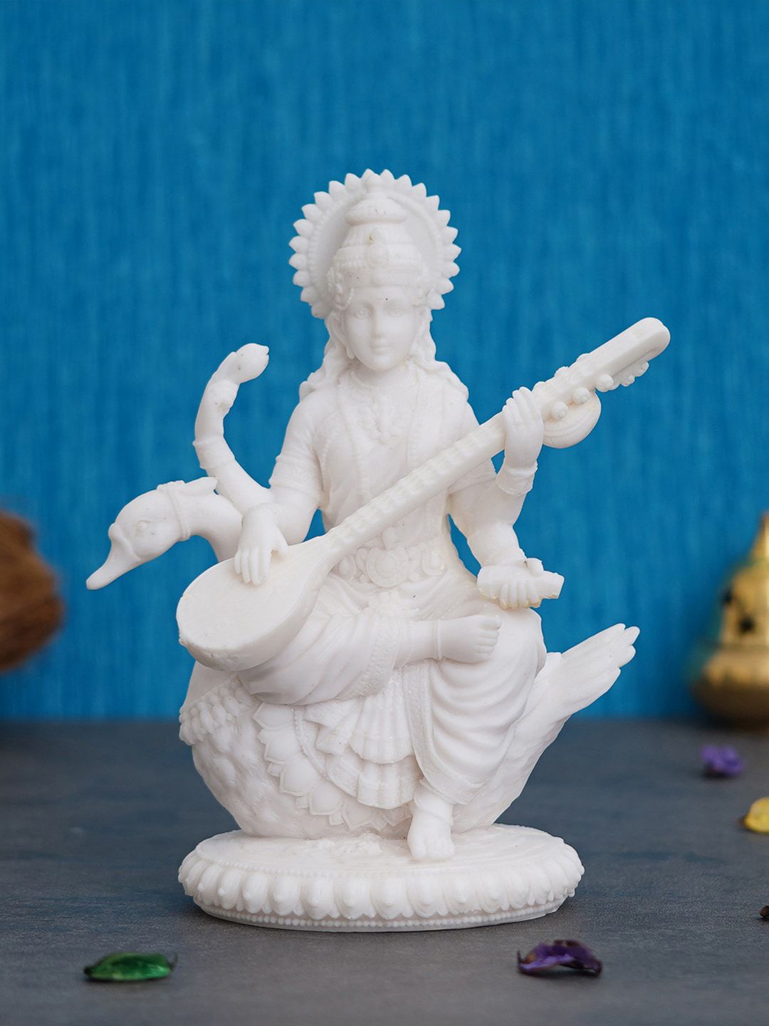 eCraftIndia White Goddess Saraswati On A Swan Statue Showpiece Price in India