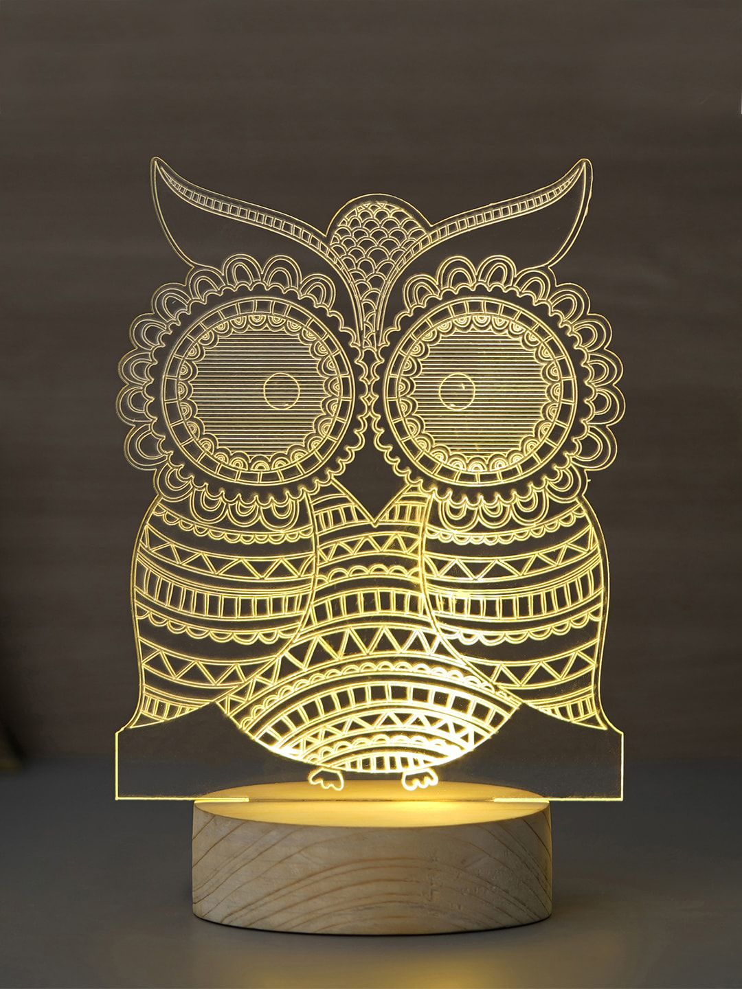 eCraftIndia Brown Wooden Base Night Lamp Showpieces With Rechargeble Battery Price in India