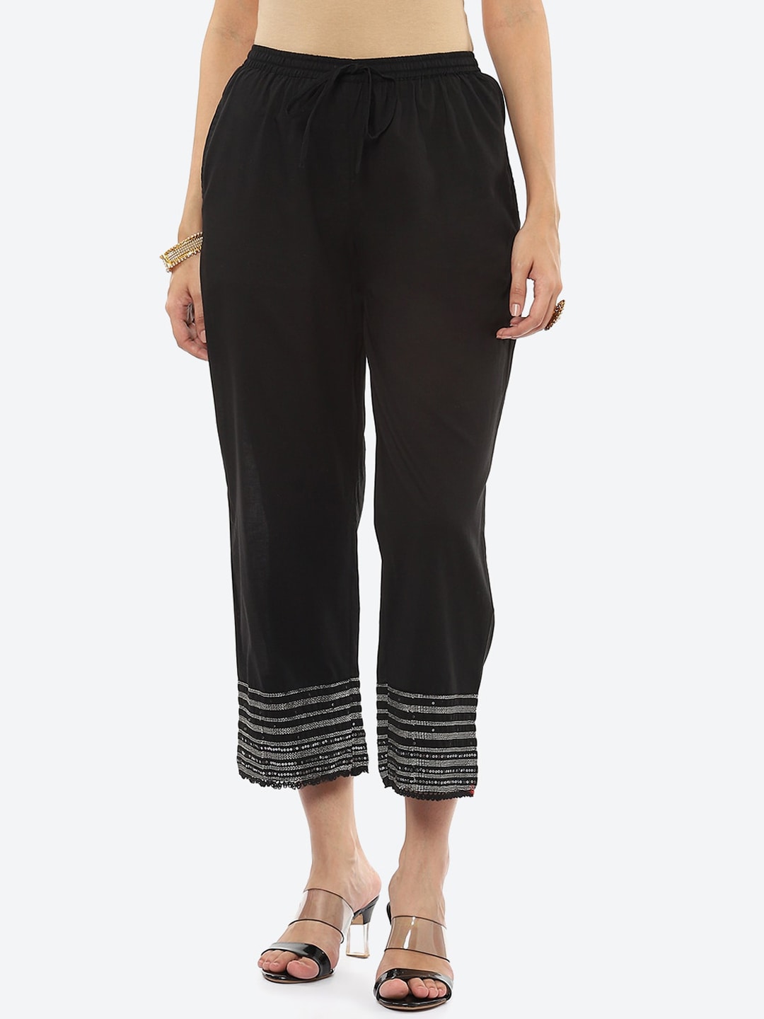 Biba Women Black Relaxed High-Rise Trouser Price in India