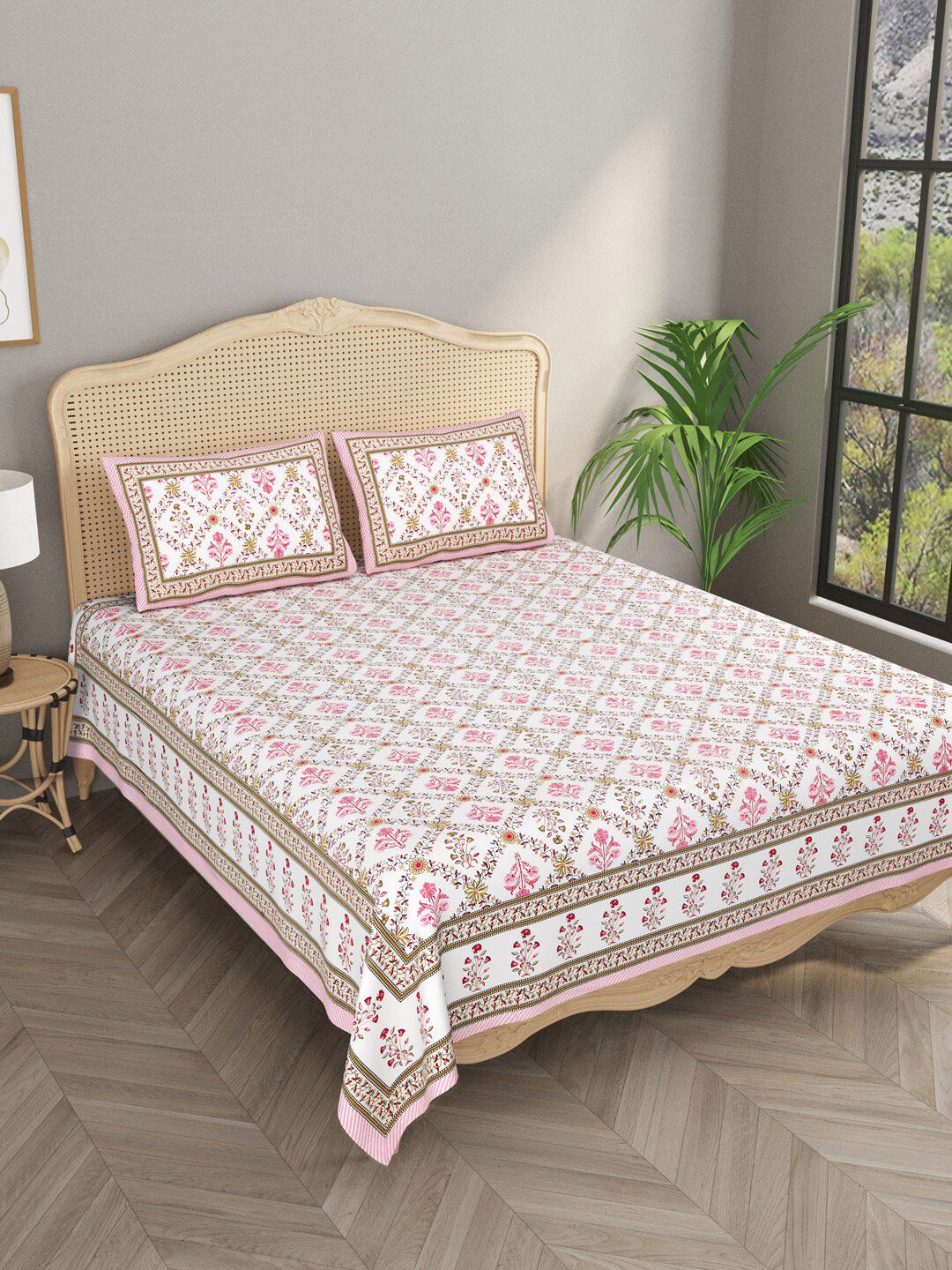 Gulaab Jaipur Floral 400 TC King Bedsheet with 2 Pillow Covers Price in India