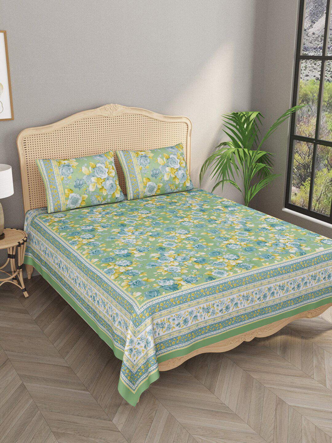 Gulaab Jaipur Floral 400 TC King Bedsheet with 2 Pillow Covers Price in India