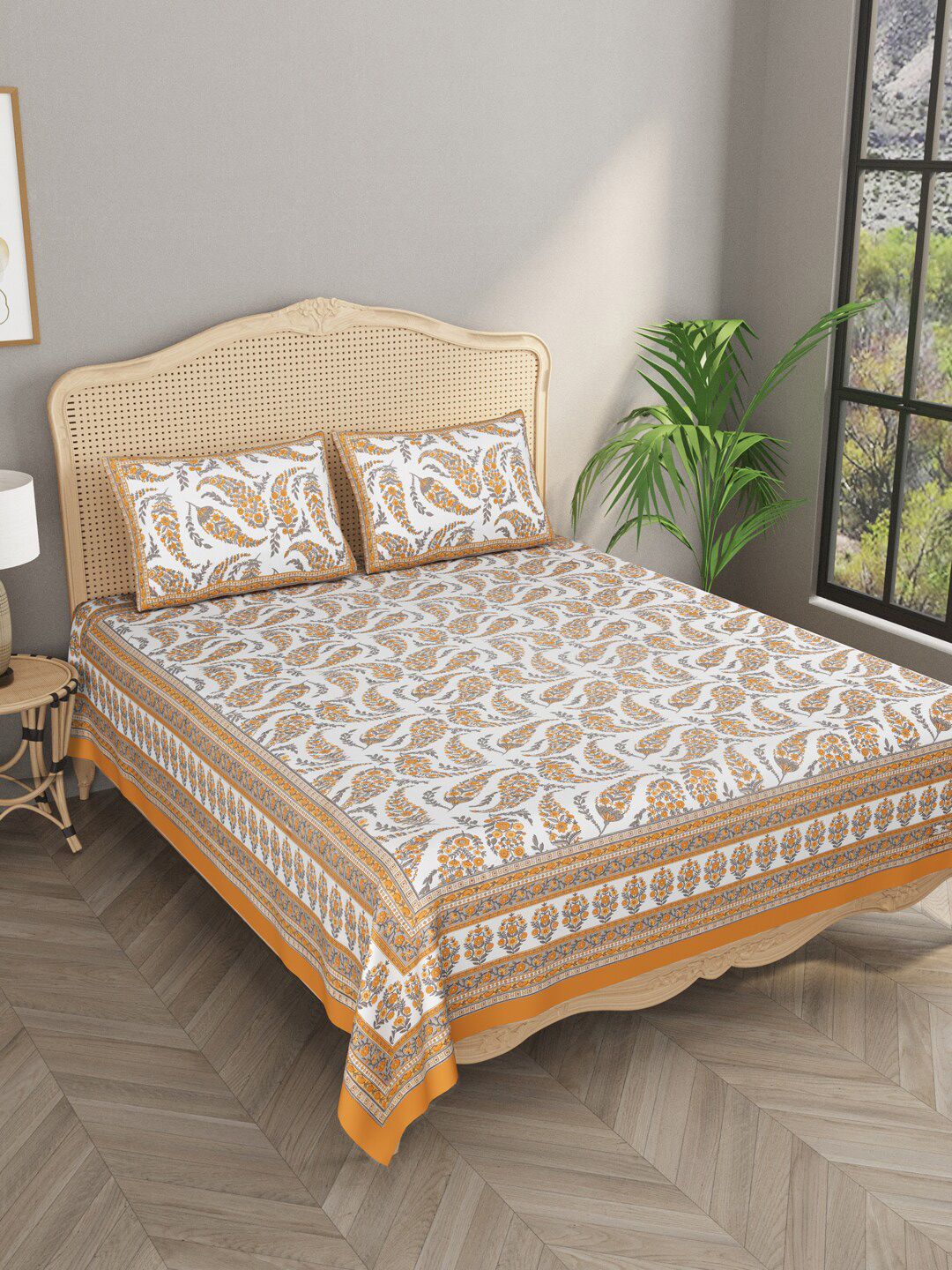 Gulaab Jaipur Floral 400 TC King Bedsheet with 2 Pillow Covers Price in India