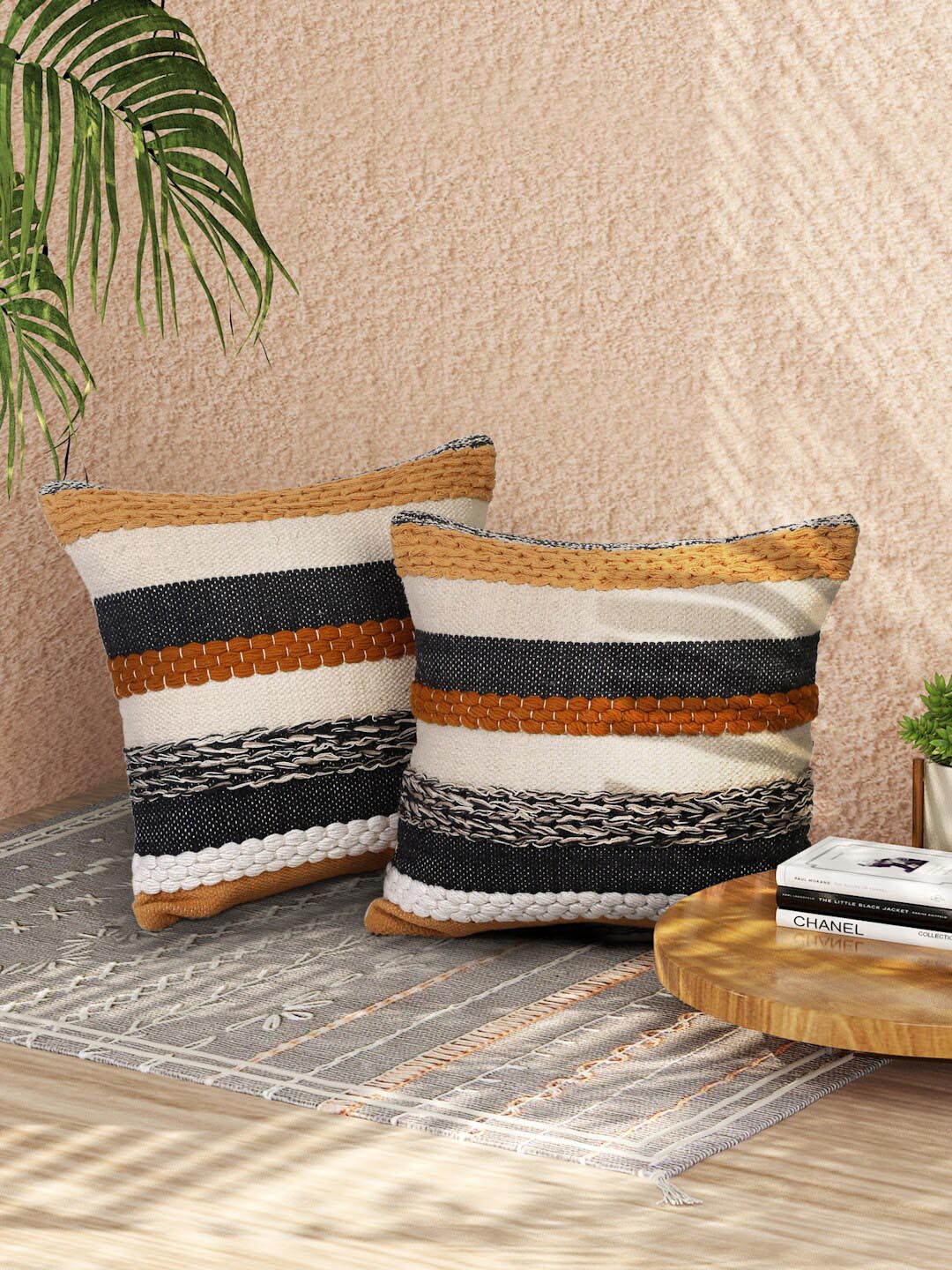 Sangria Set of 2 Striped Square Cushion Covers Price in India