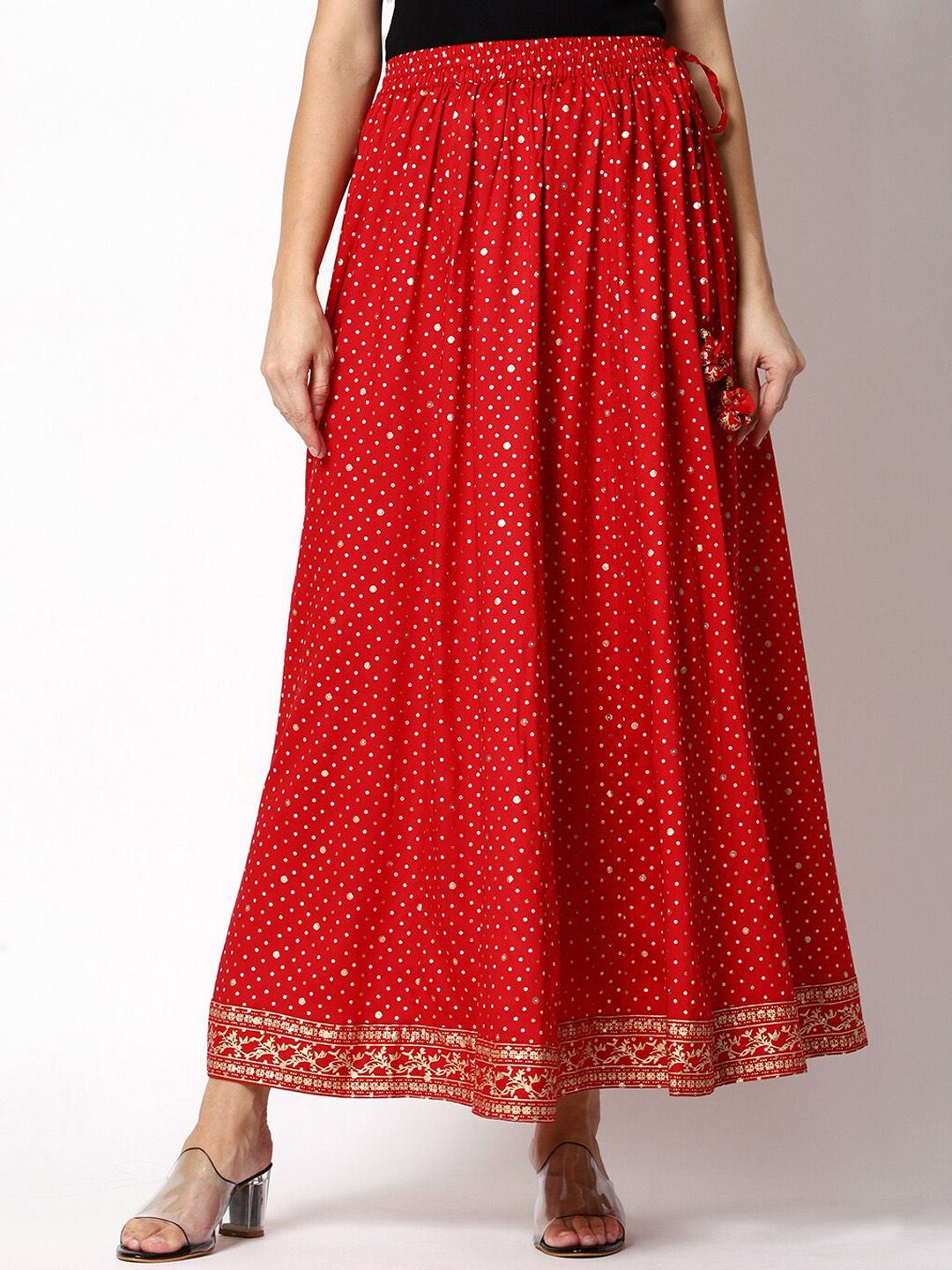 SHEREEN Women Red Printed Maxi-Length Flared Skirt Price in India
