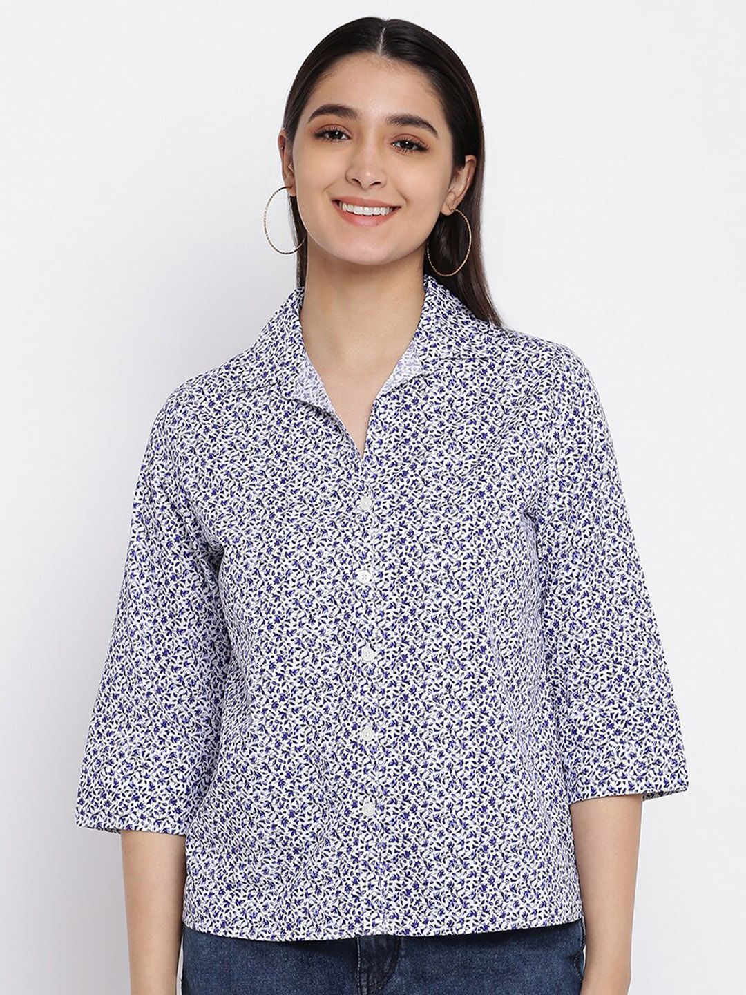 abof Off White Floral Print Shirt Style Top Price in India