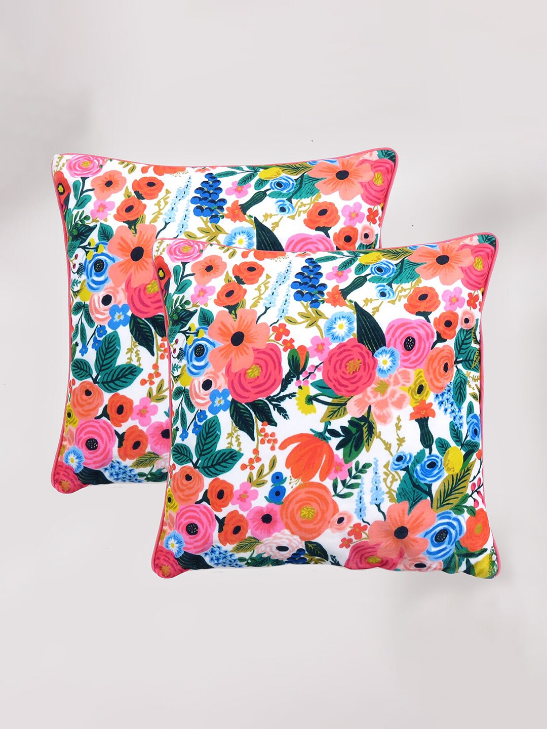 OUSSUM Set of 2 Floral Velvet Square Cushion Covers Price in India