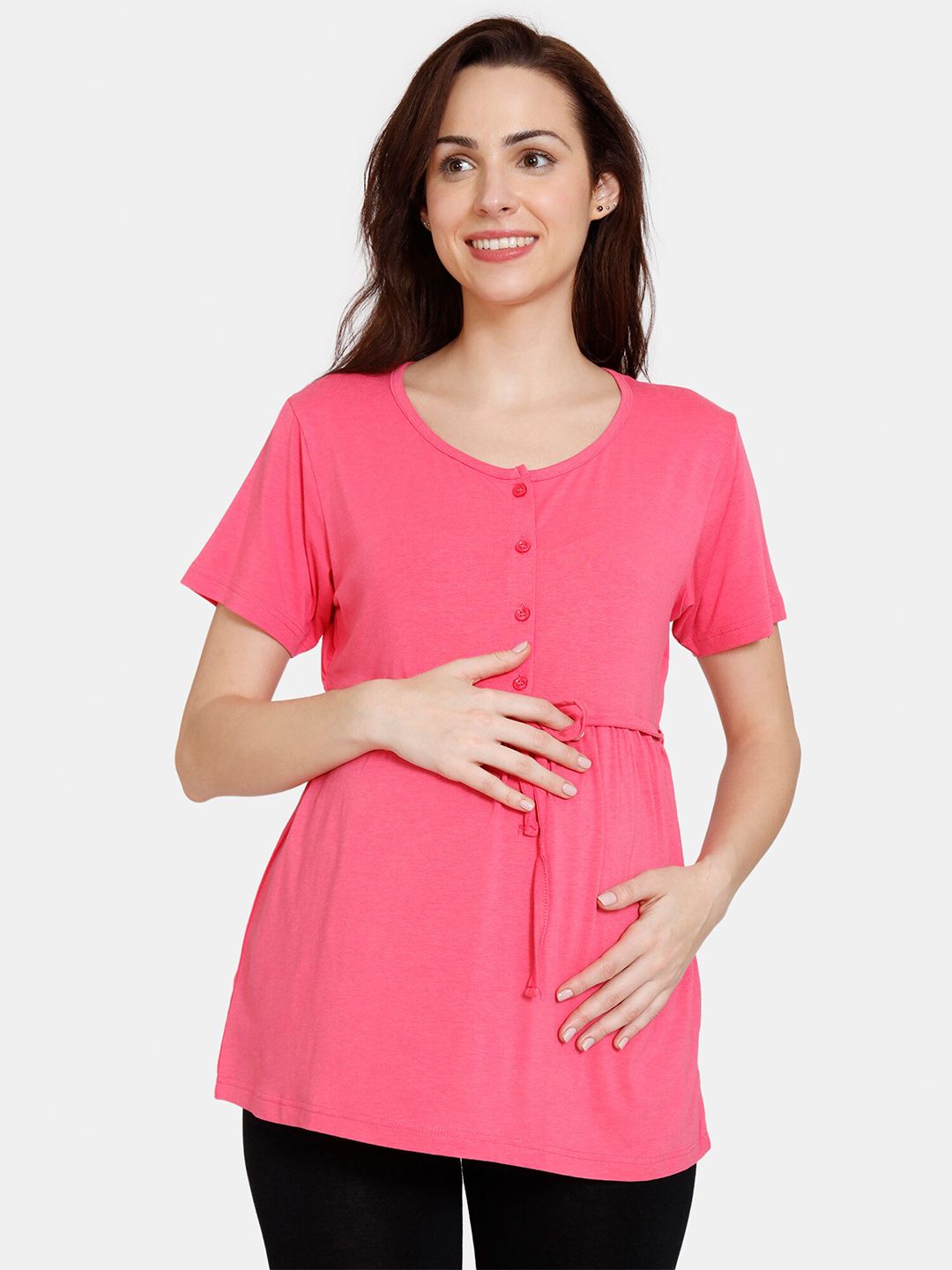 Coucou by Zivame Women Pink Solid Maternity A-Line Top Price in India