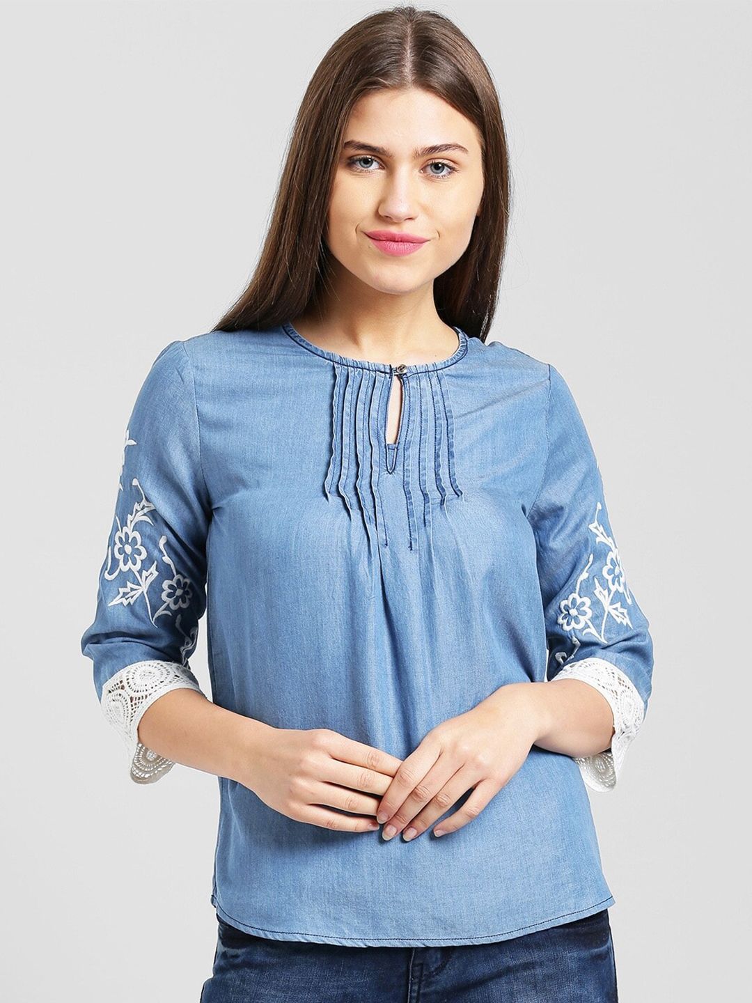 Be Indi Blue Keyhole Neck Top Price in India