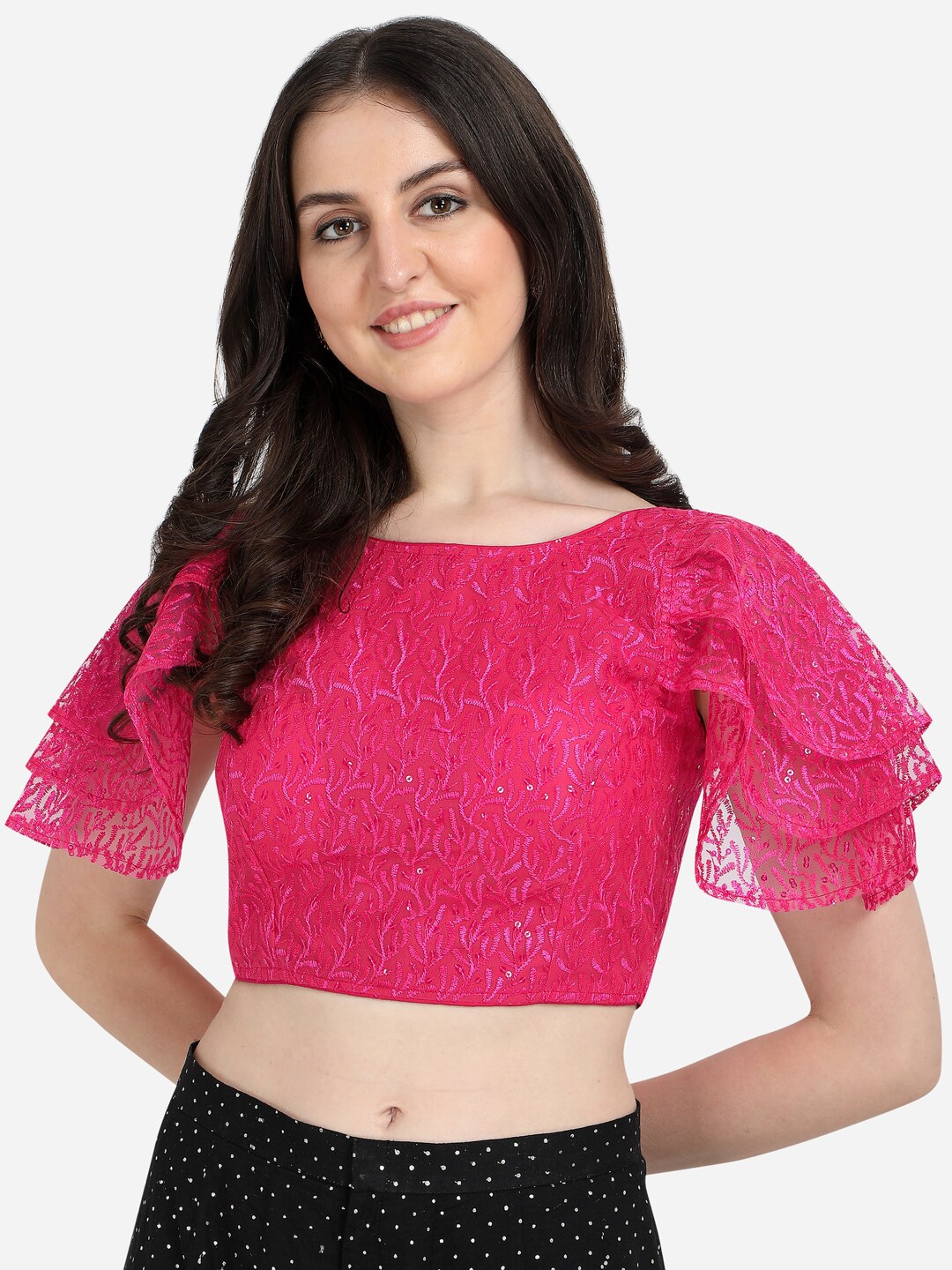 Fab Viva Women Pink Embroidered & Sequences Saree Blouse Price in India