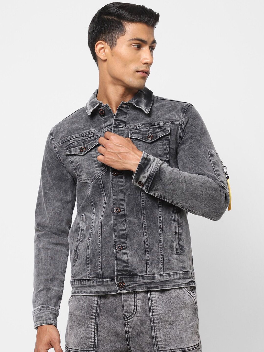 Street Armor by Pantaloons Men Grey Washed Denim Jacket - Price History