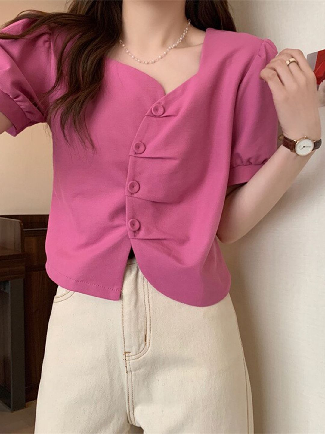 La Aimee Pink Shirt Style Top Price in India