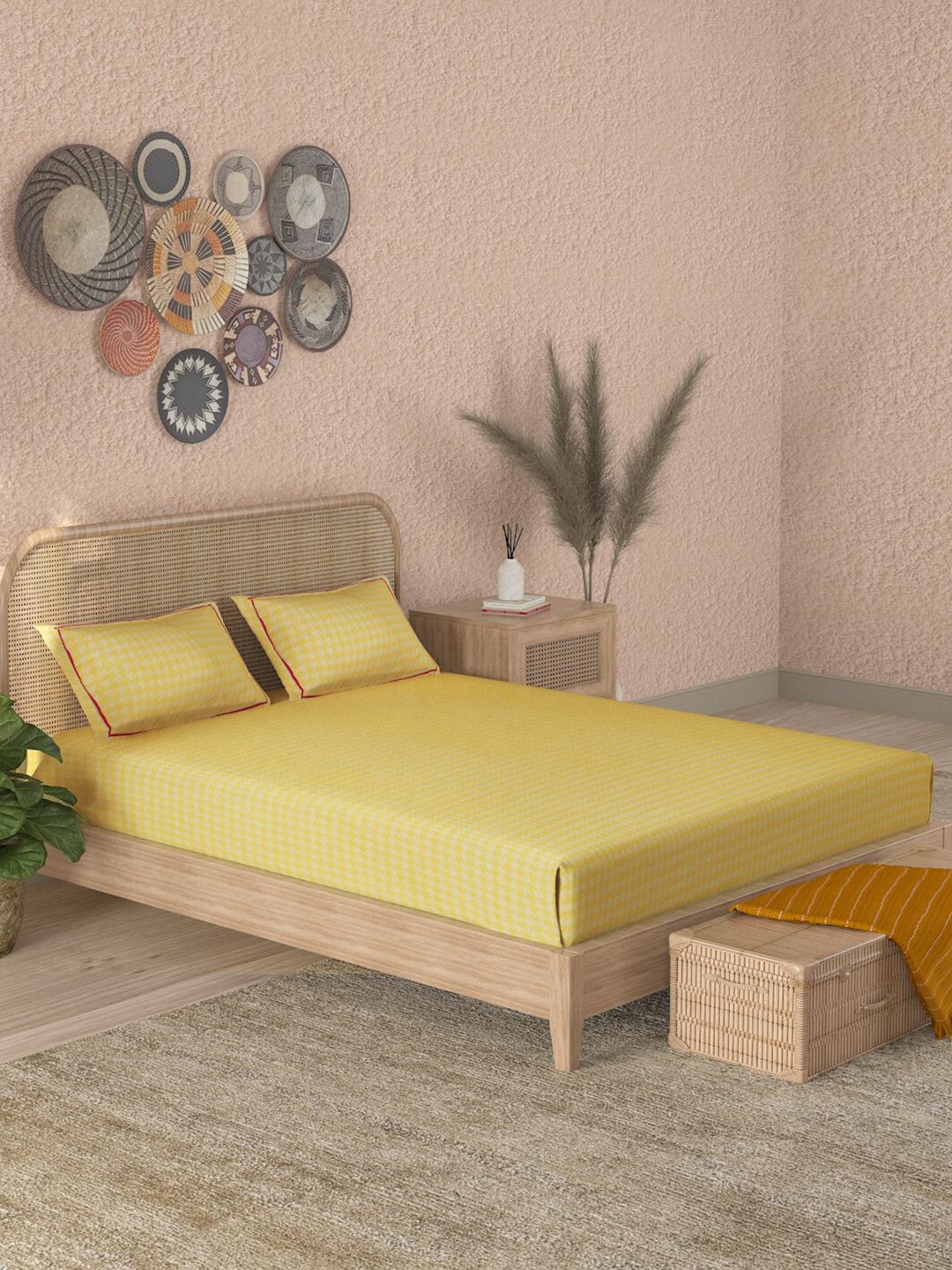 Sangria Unisex Yellow Bedsheets Price in India