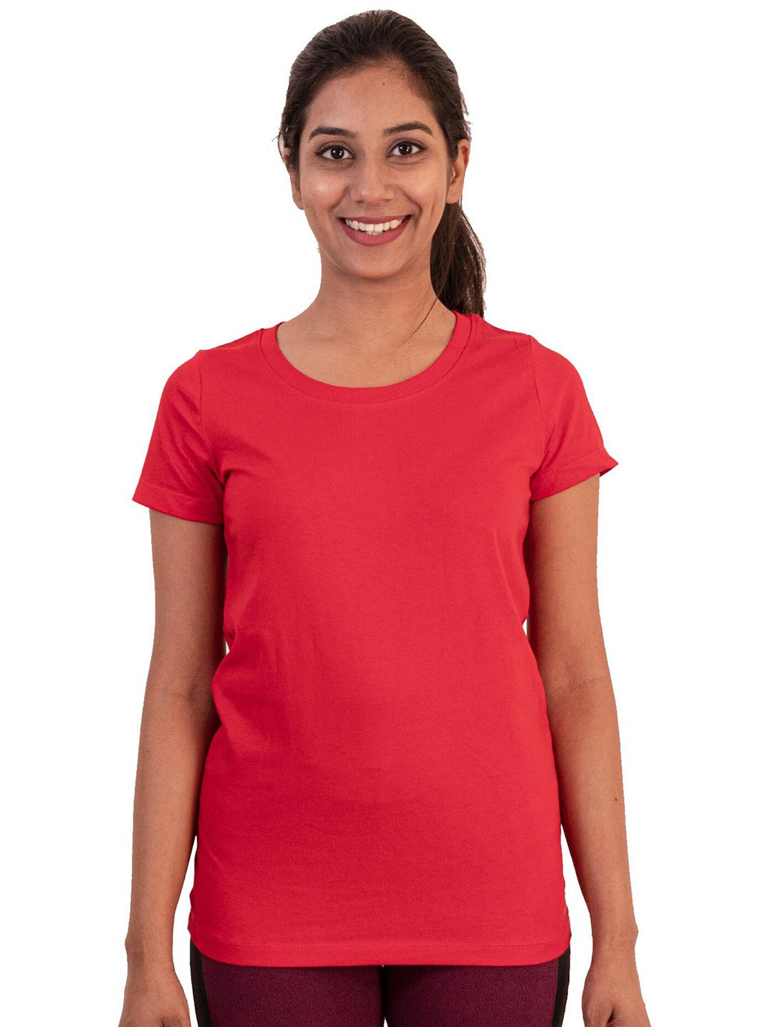 NYAMBA By Decathlon Women Round Neck Red Pure Cotton T-shirt Price in India