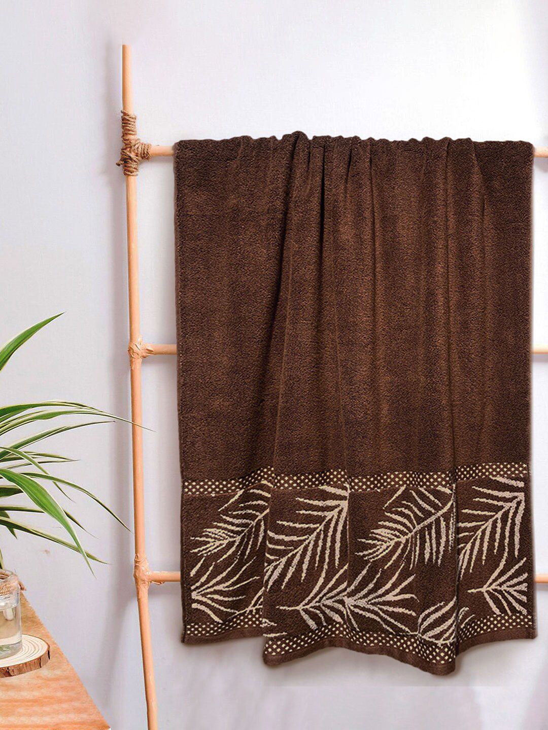 Aura Brown Printed 380 GSM Pure Cotton  Bath Towels Price in India