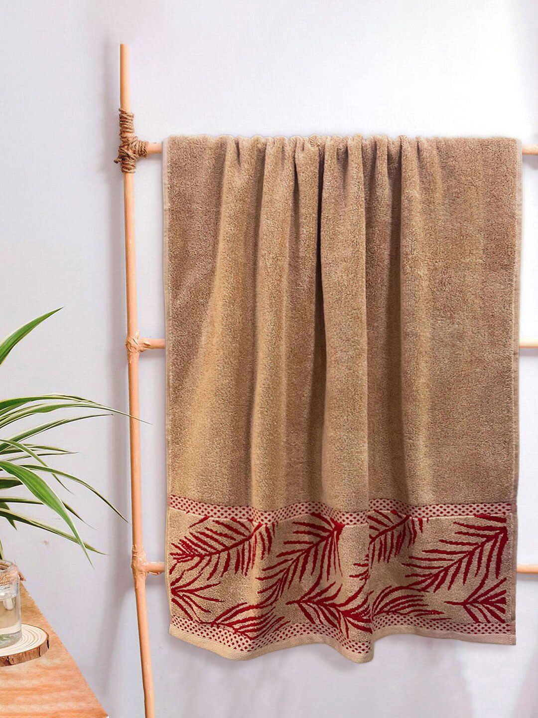 Aura Unisex Taupe-Coloured Printed 380 GSM Cotton Bath Towel Price in India