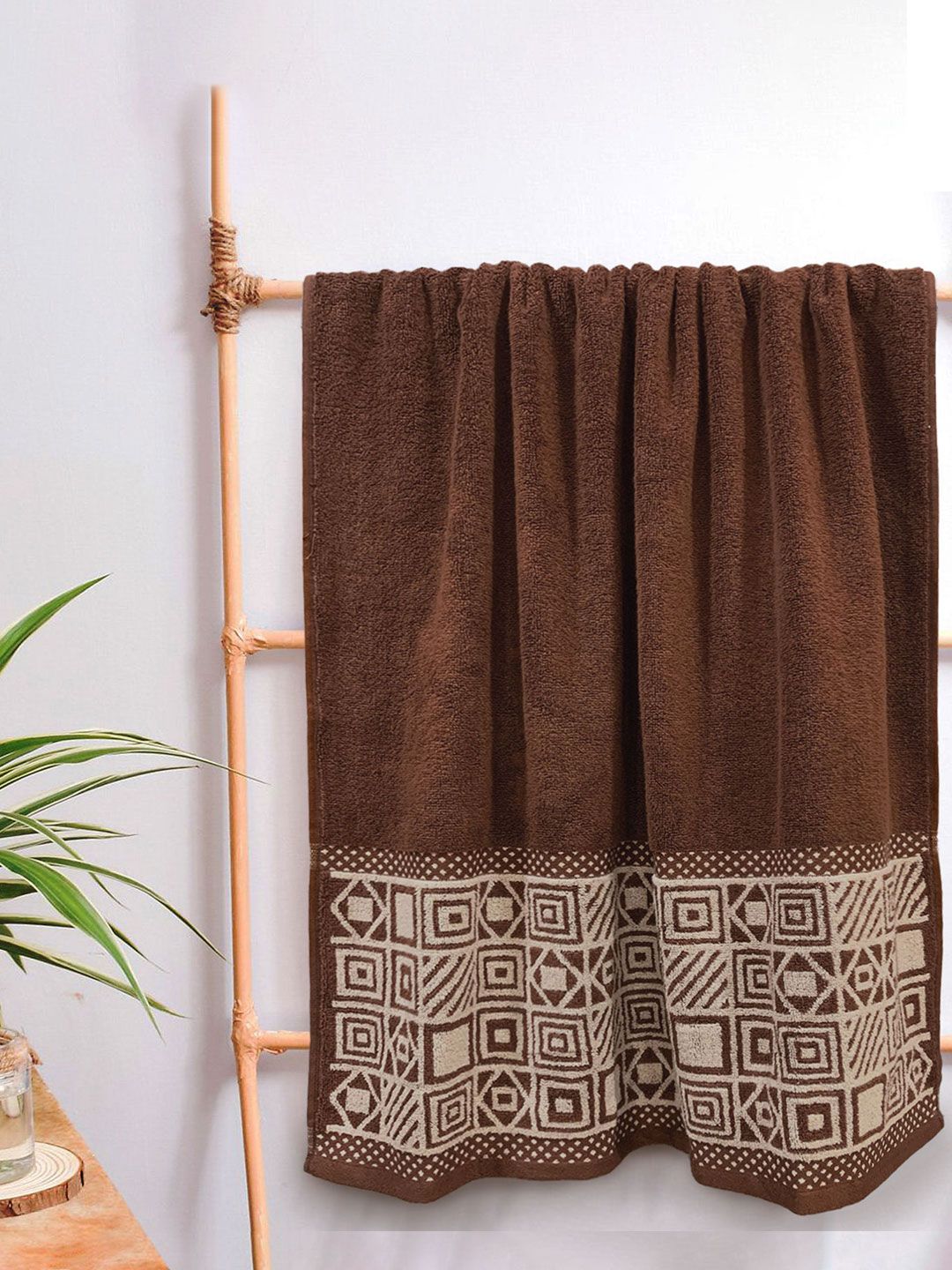 Aura Unisex Brown Printed 380 GSM Cotton Bath Towel Price in India