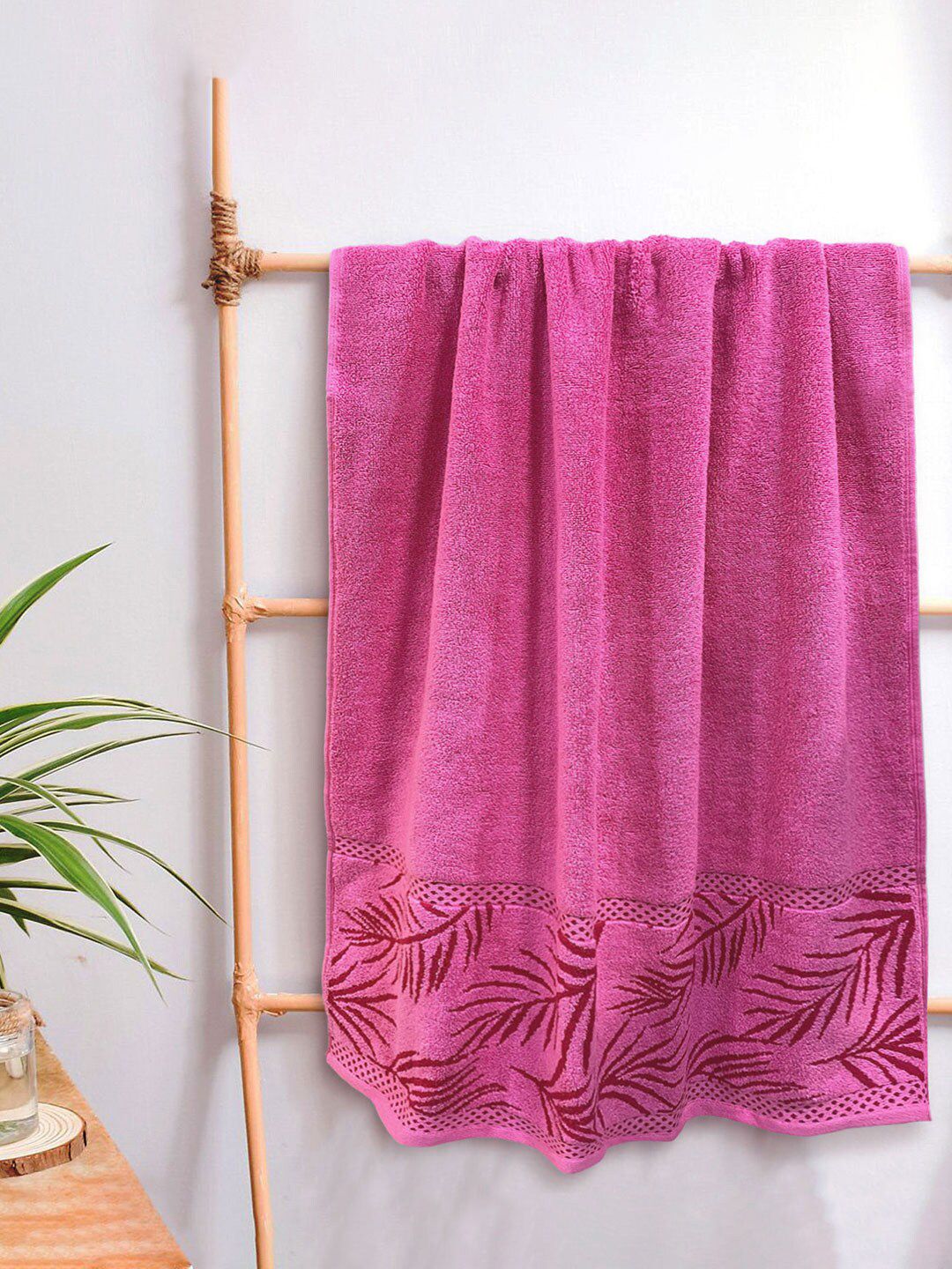 Aura Unisex Pink Solid 500 GSM Cotton Bath Towels Price in India