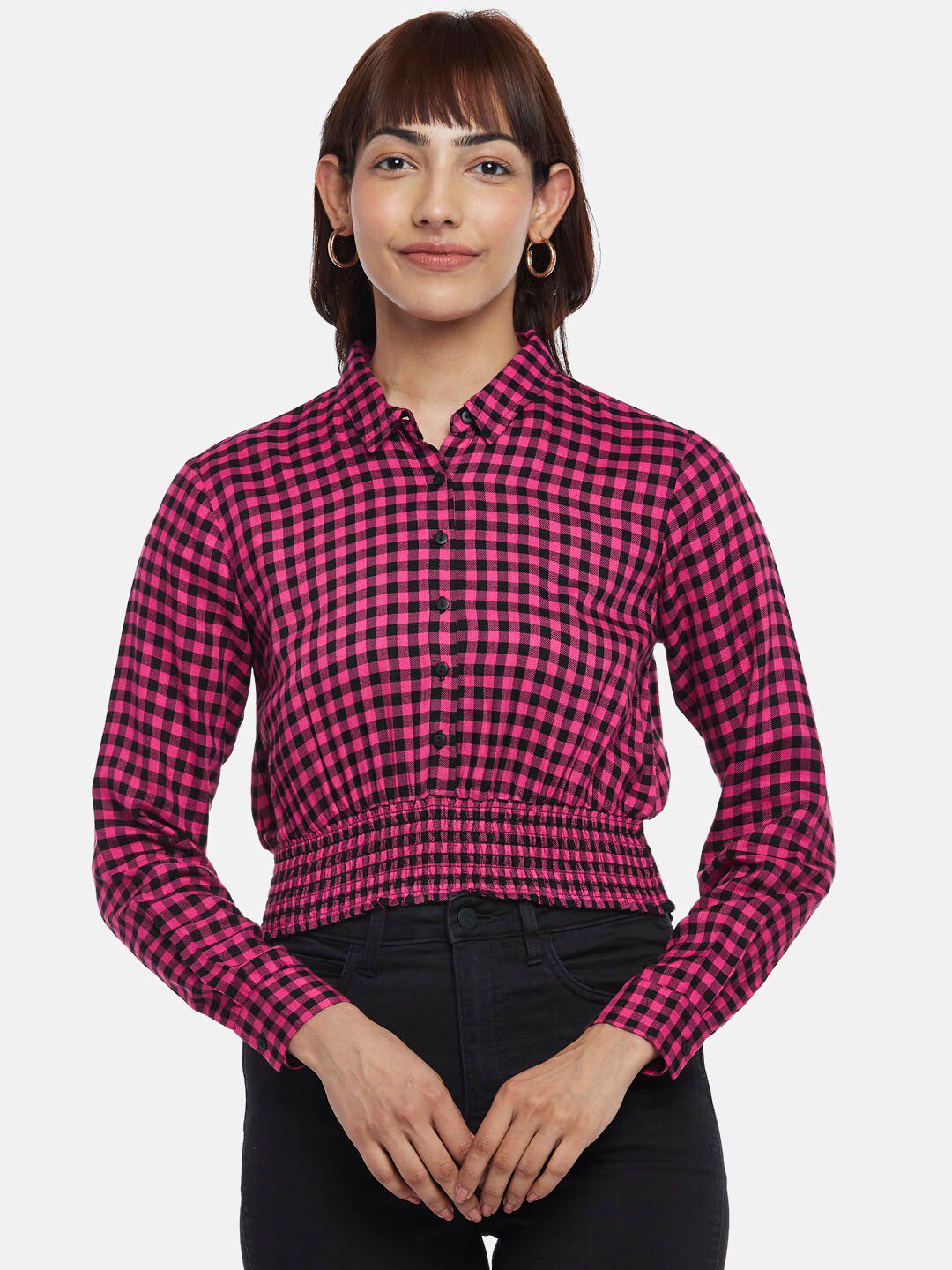 People Women Checked Shirt Style Top Price in India