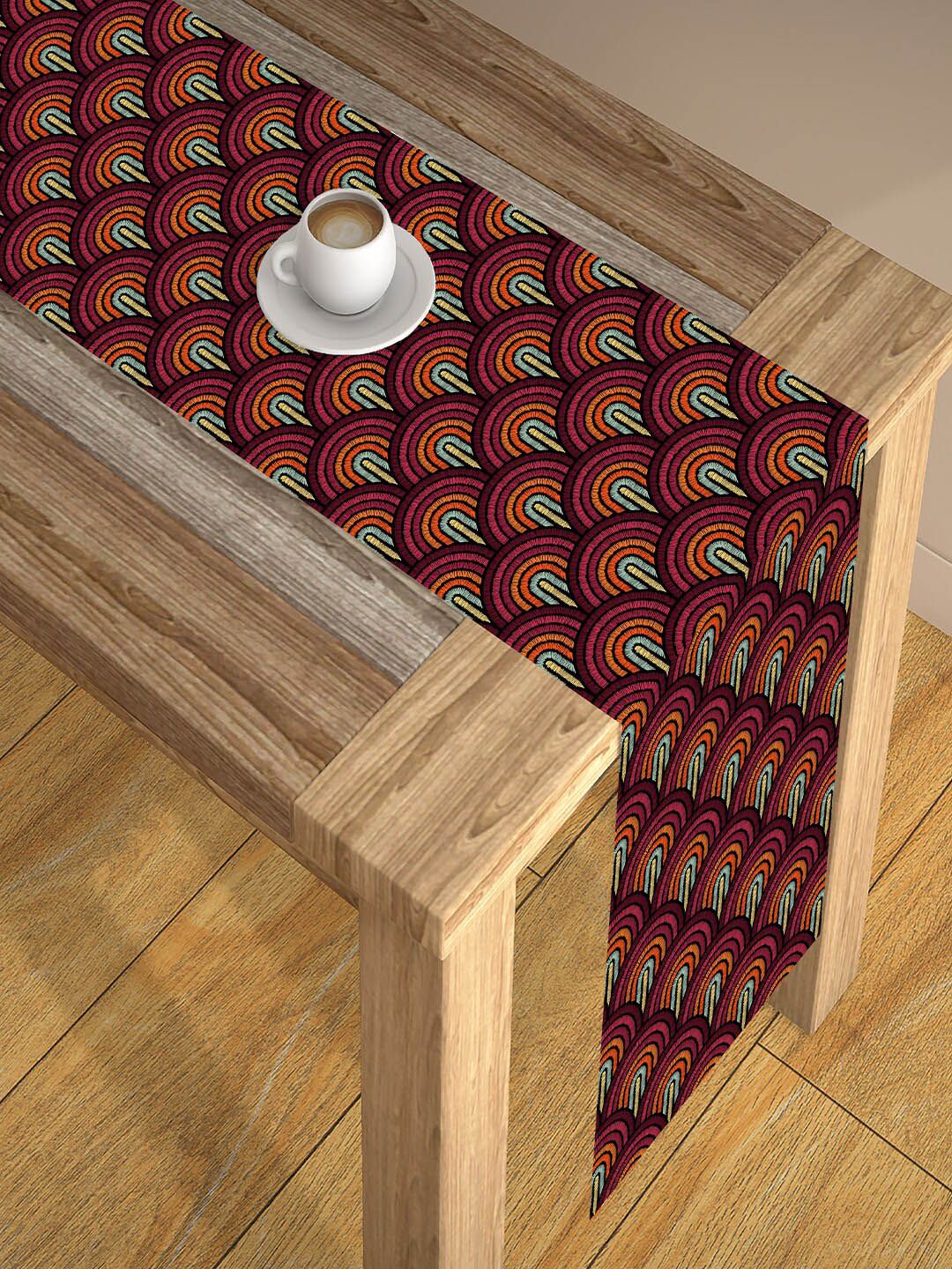 AEROHAVEN Maroon Abstract Printed 4 Seater Table Runners Price in India