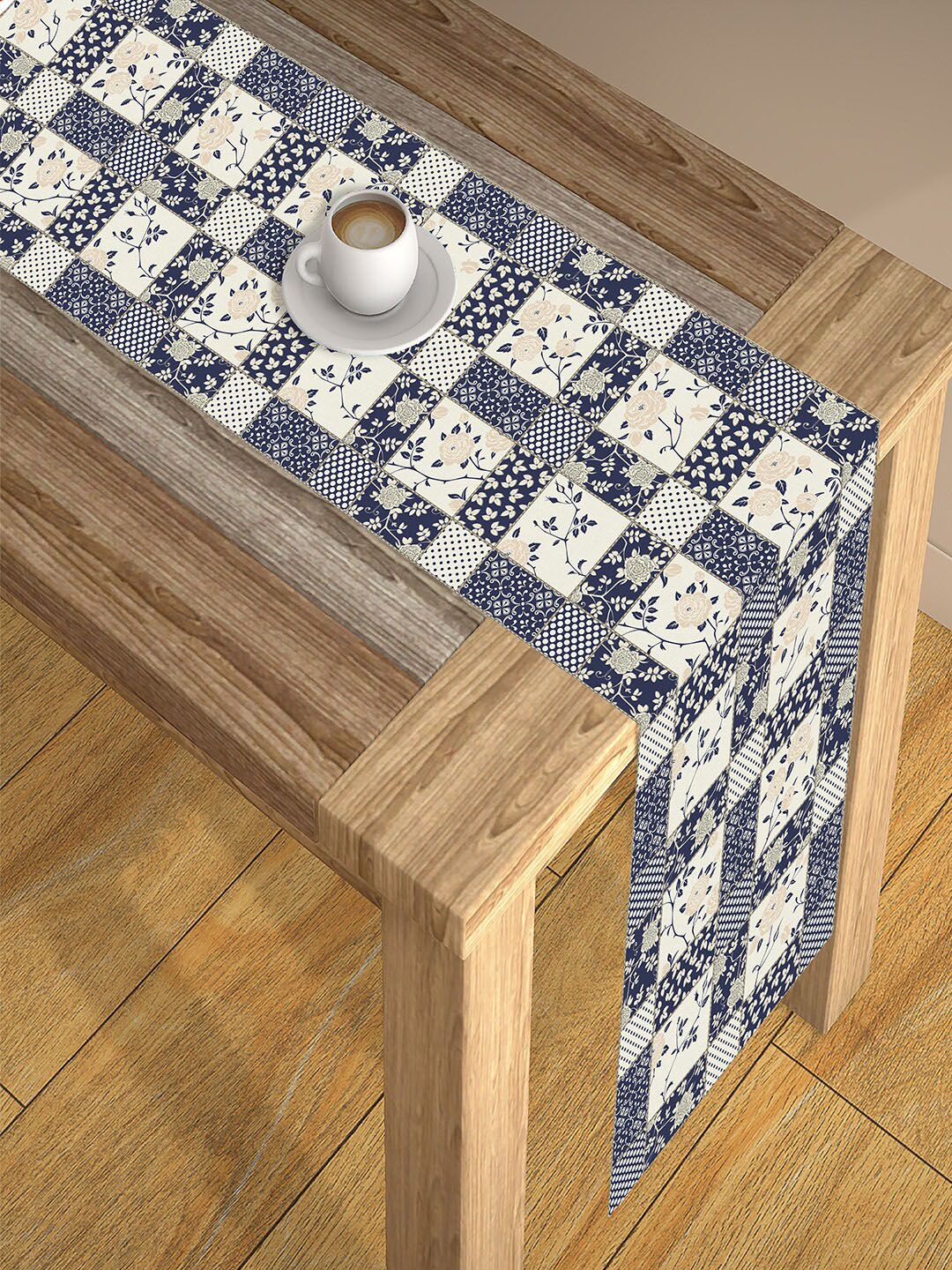 AEROHAVEN Blue Printed 4 seater Poly Matte Table Runner Price in India