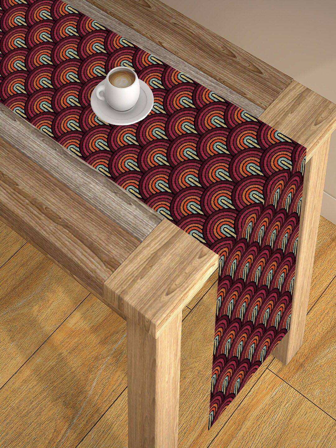 AEROHAVEN Maroon Digital Printed Rectangular 6 seater Poly Matte Table Runners Price in India