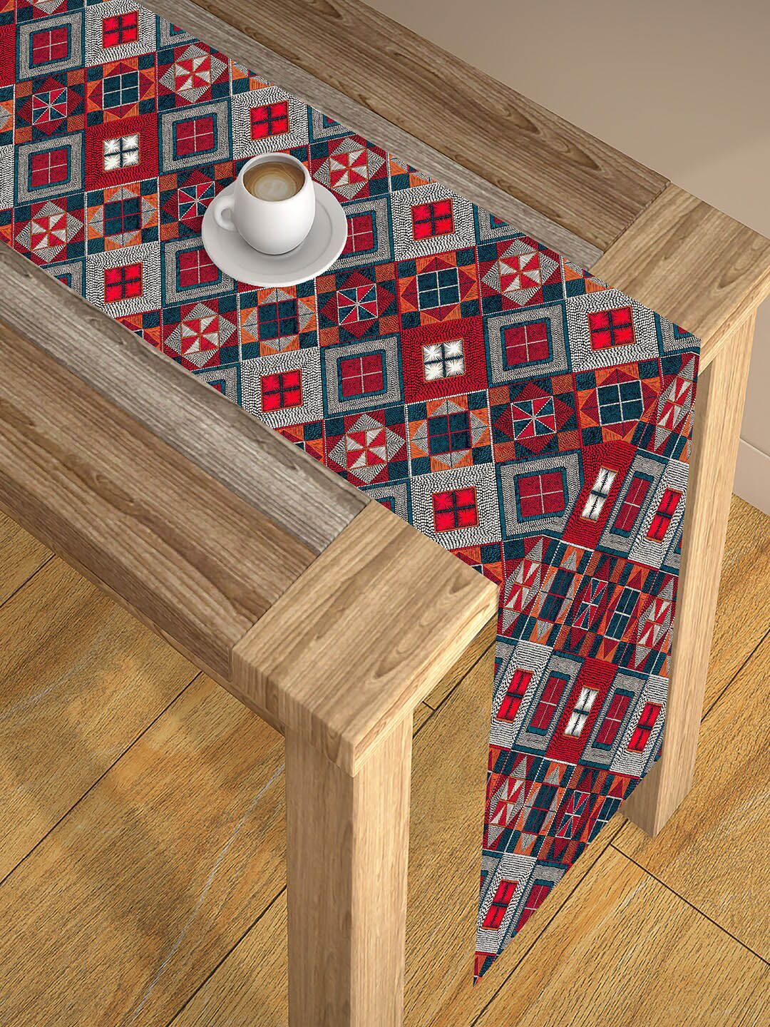 AEROHAVEN Red & Blue Printed 6 Seater Poly Matte Table Runners Price in India