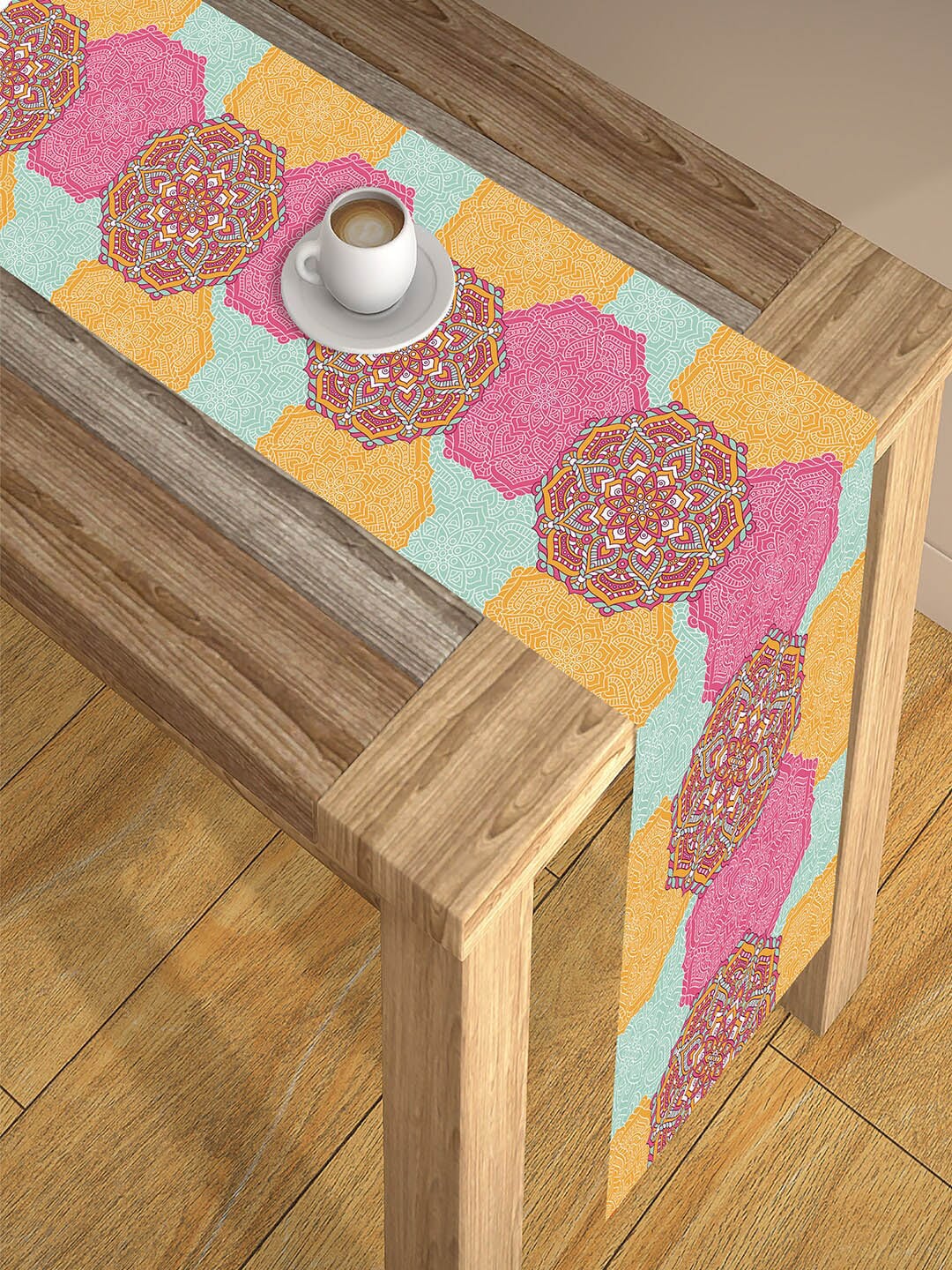 AEROHAVEN Pink Printed 4 Seater Poly Matte Table Runner Price in India