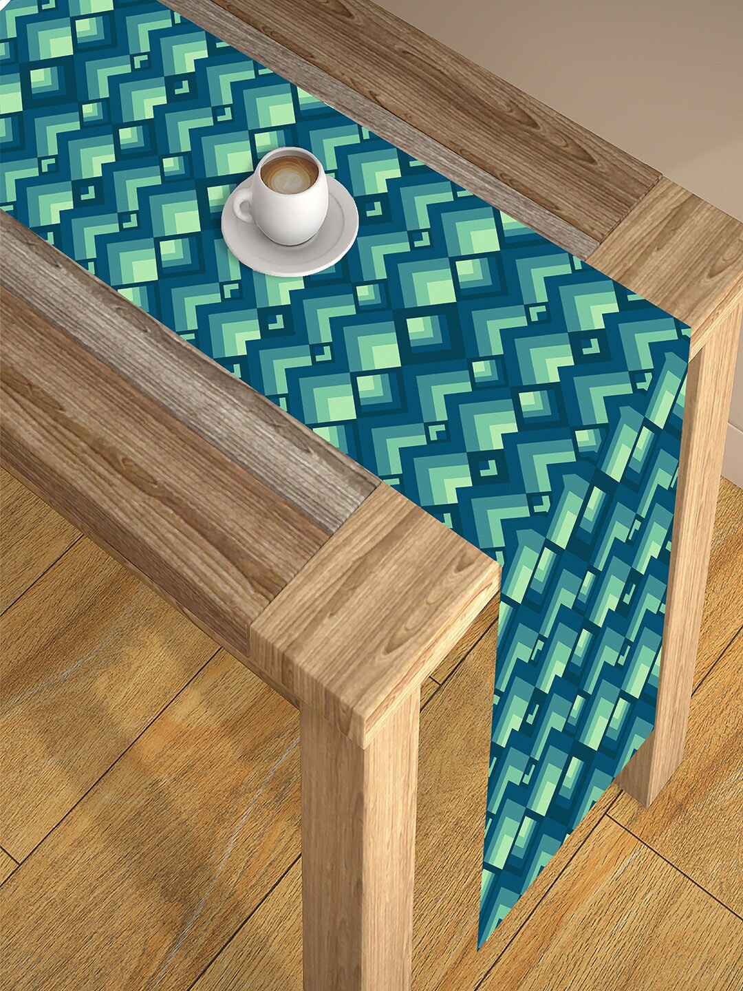 AEROHAVEN Teal & Blue Printed 4-Seater Poly Matte Table Runners Price in India