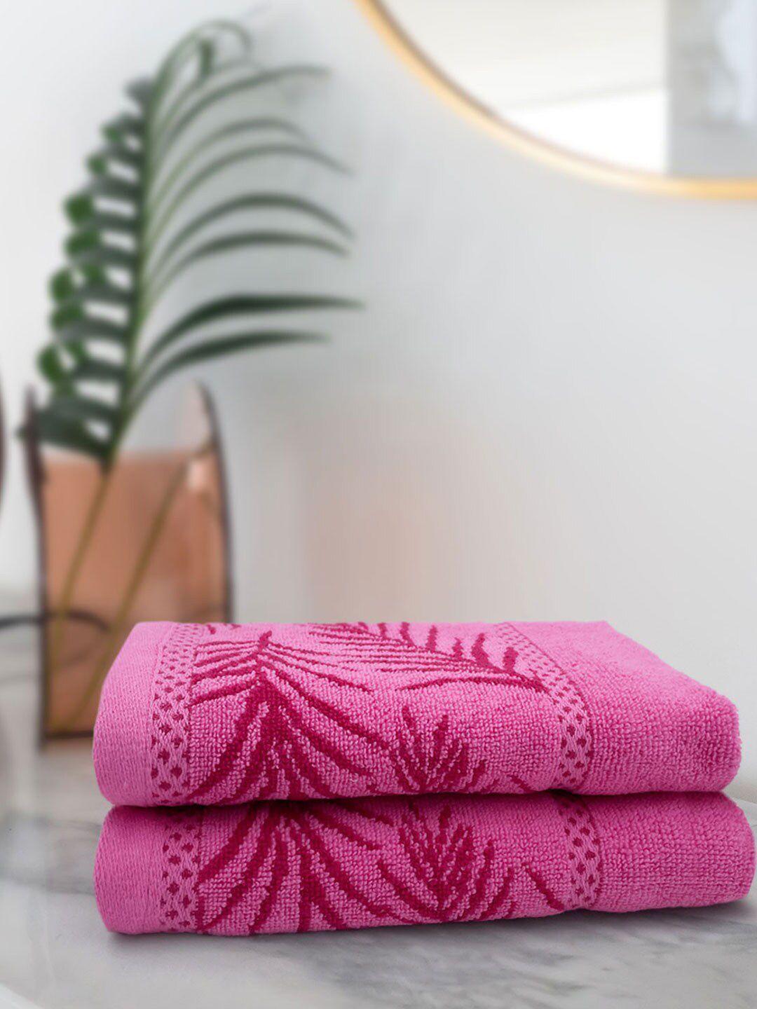 Aura Pack Of 2 Pink Printed Hand Towels Price in India