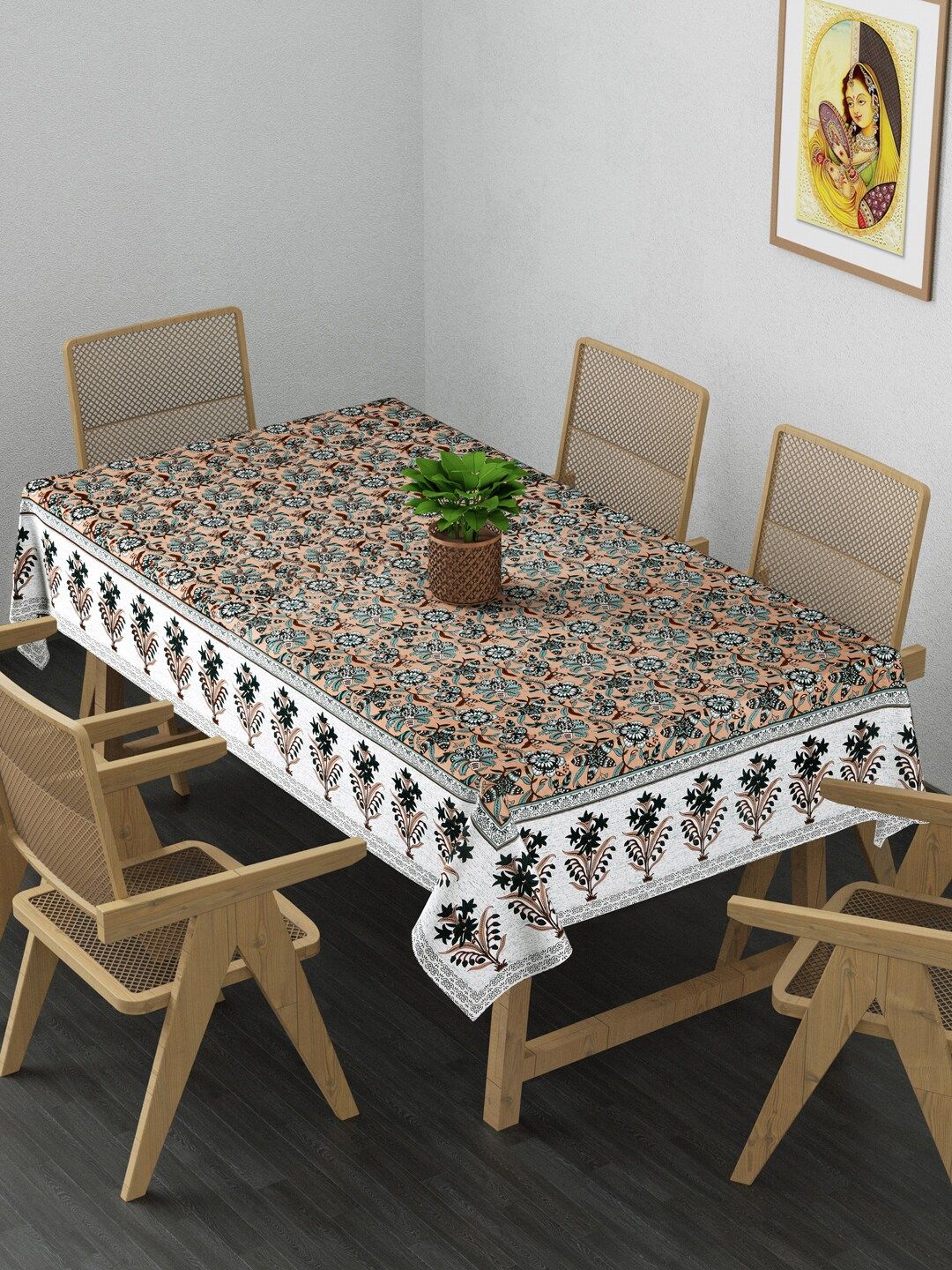 Gulaab Jaipur Brown & White Printed Cotton Table Cover Price in India