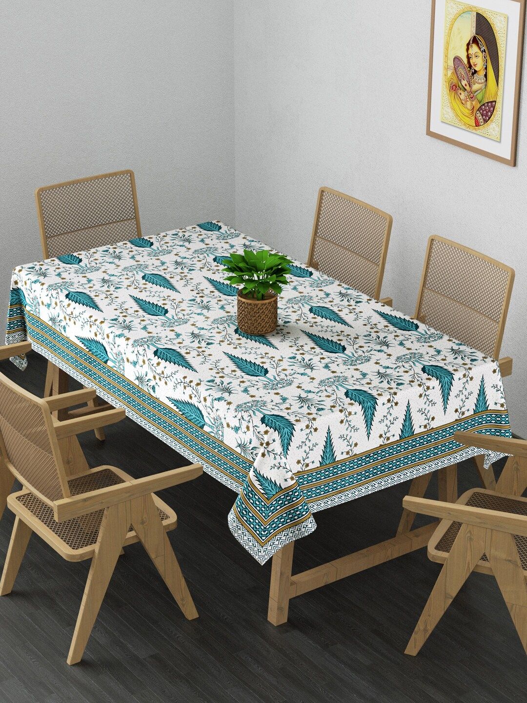 Gulaab Jaipur White & Blue Printed Cotton Table Cover Price in India