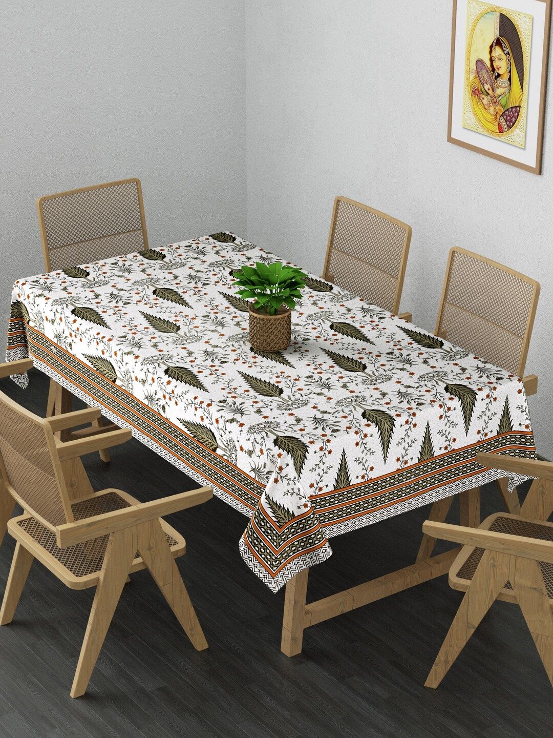Gulaab Jaipur  Brown & White Printed Cotton 6 Seater Table Cover Price in India