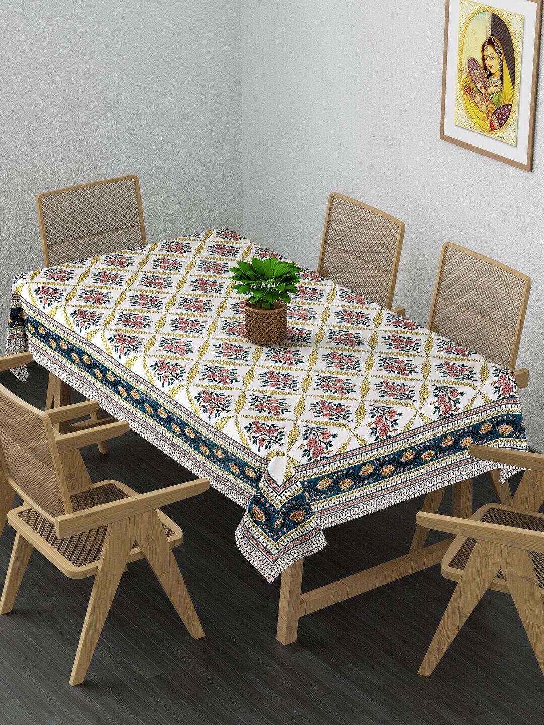 Gulaab Jaipur White & Red Printed Cotton Table Cover Price in India