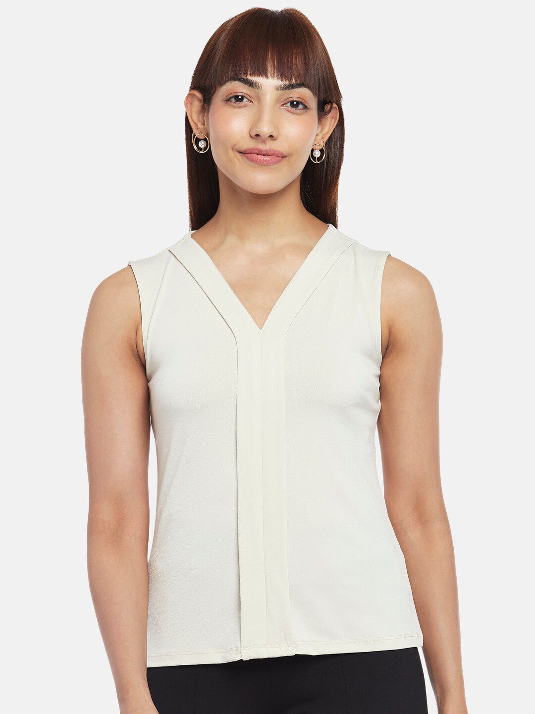 Annabelle by Pantaloons Women Off White V Neck Casual Top Price in India