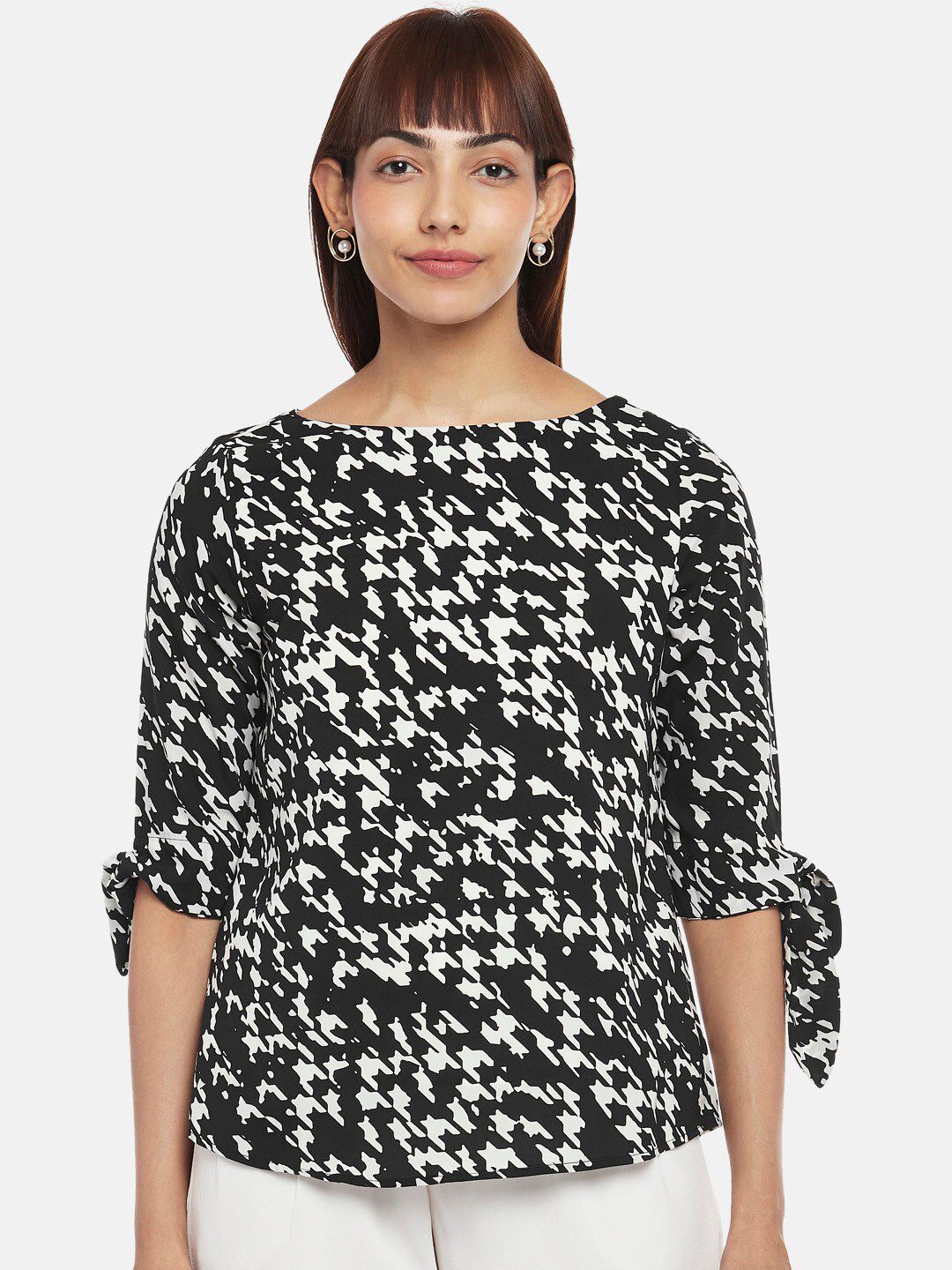 Annabelle by Pantaloons Women Black & White Printed Polyester Top Price in India