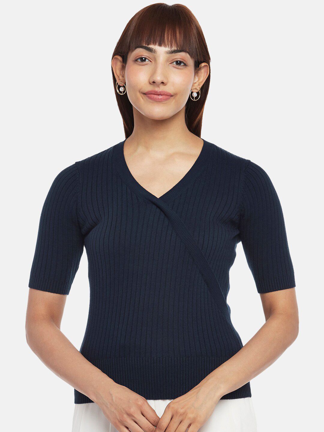 Annabelle by Pantaloons Women Navy Blue Casual Wrap Top Price in India