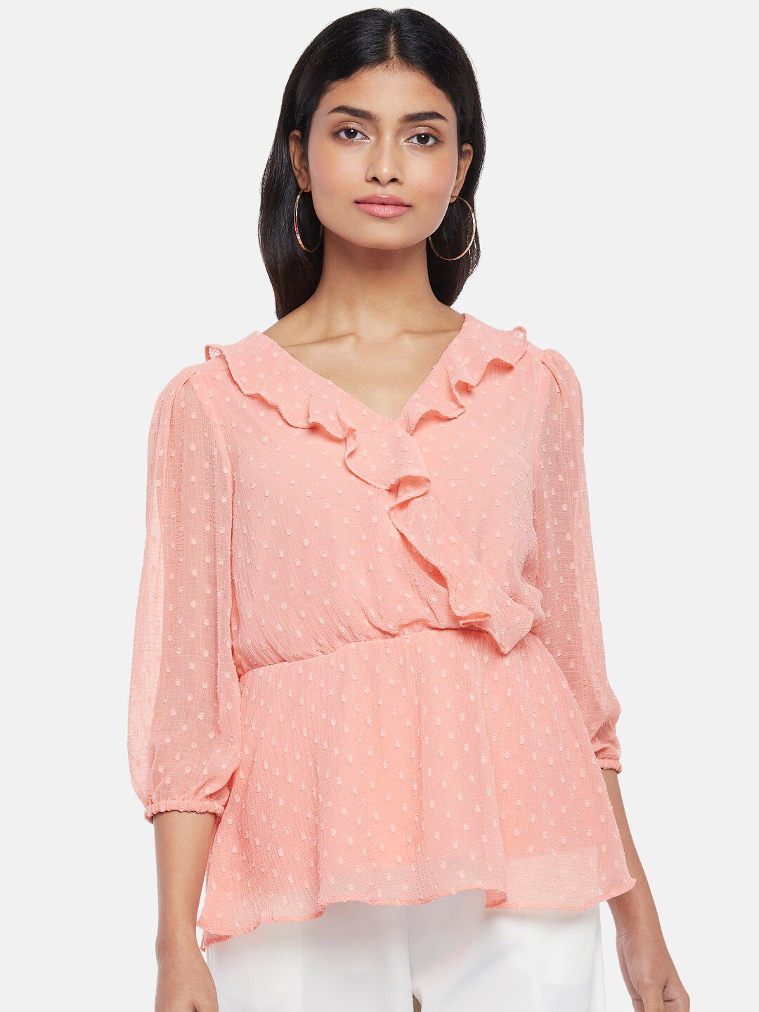 Honey by Pantaloons Women Peach-Coloured Cinched Waist Top Price in India