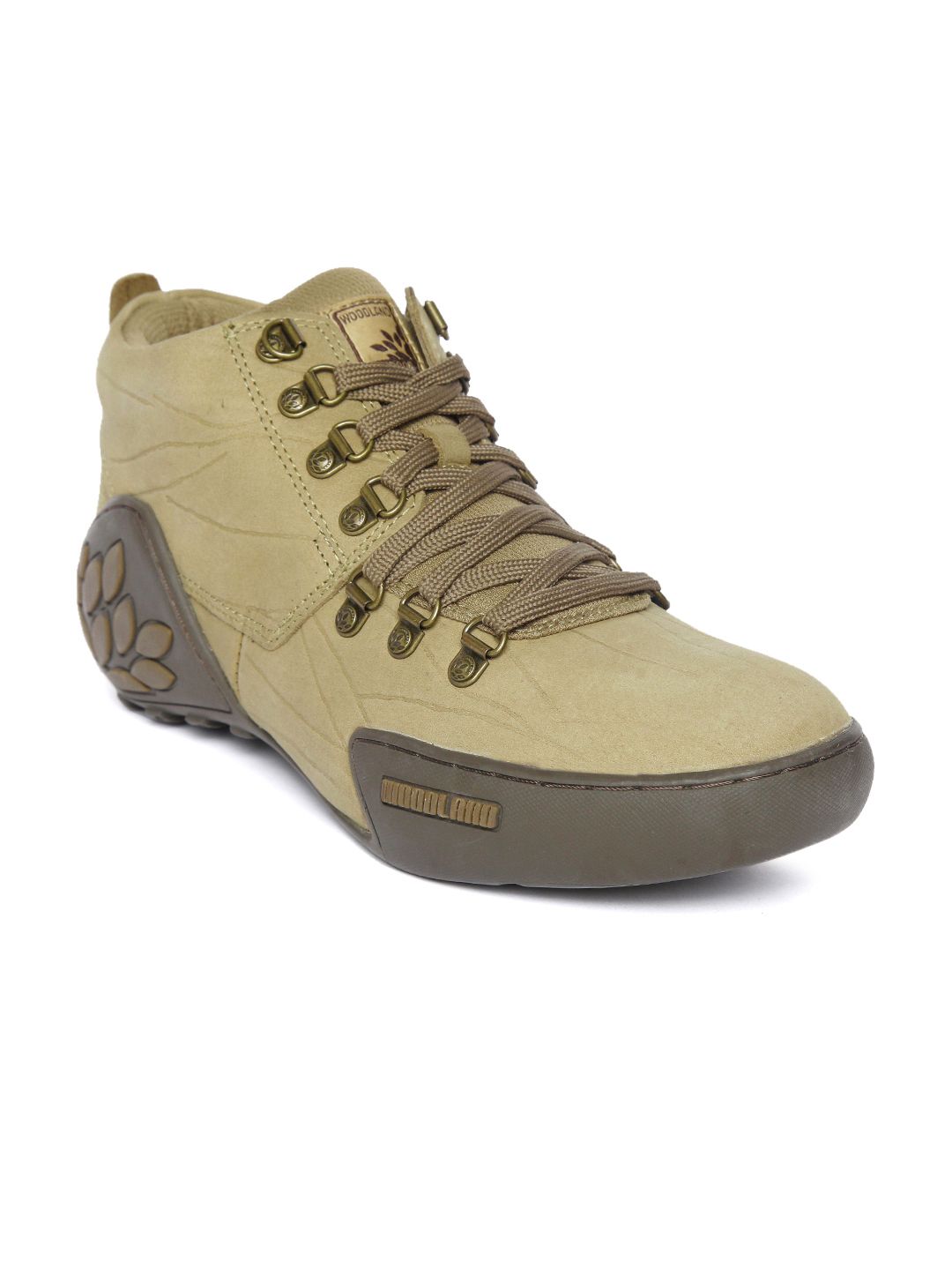 Woodland Men Khaki Solid Nubuck Mid-Top Sneakers