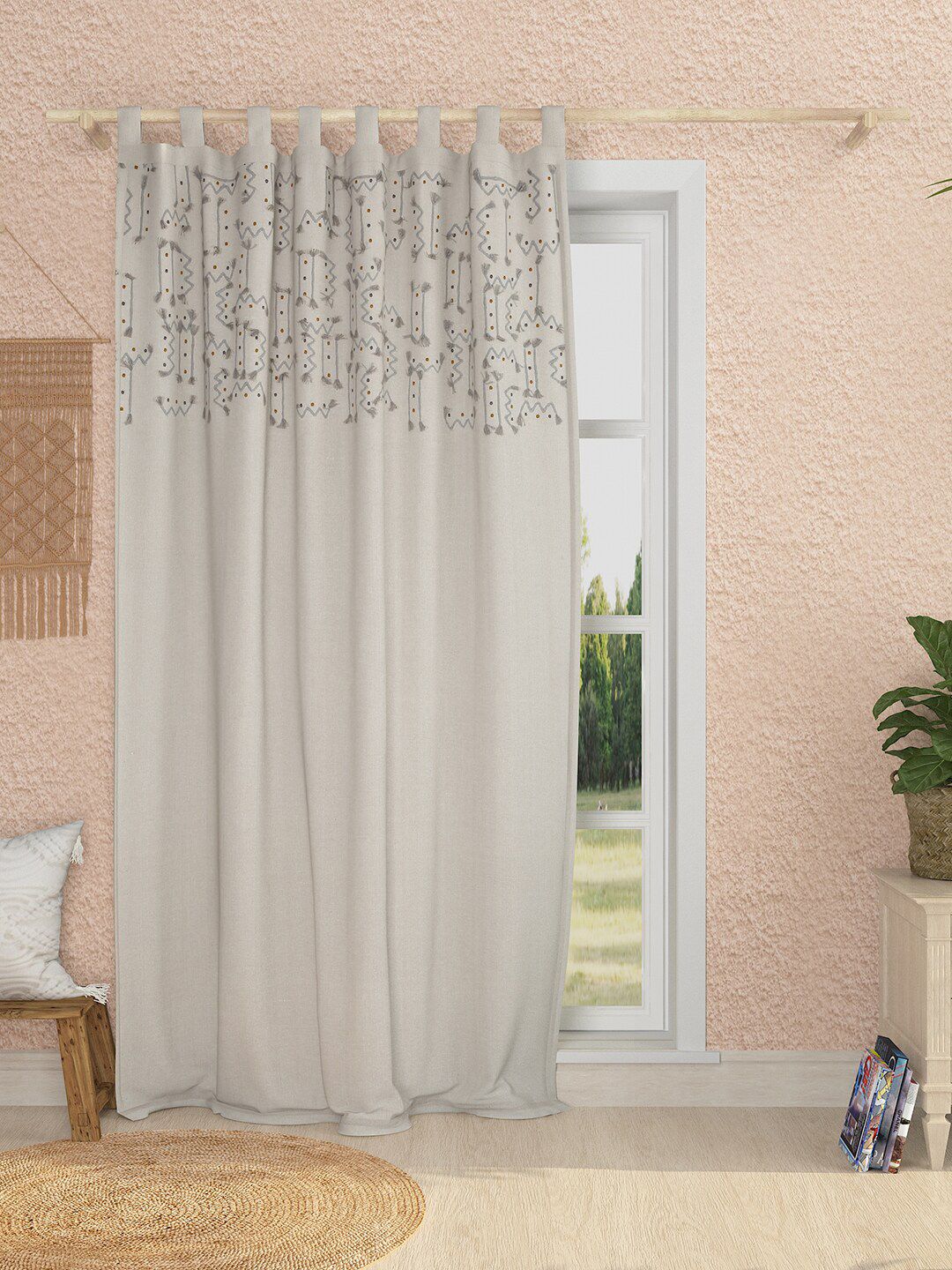 Sangria Embroidered Room Darkening Cotton Door Curtain Price in India