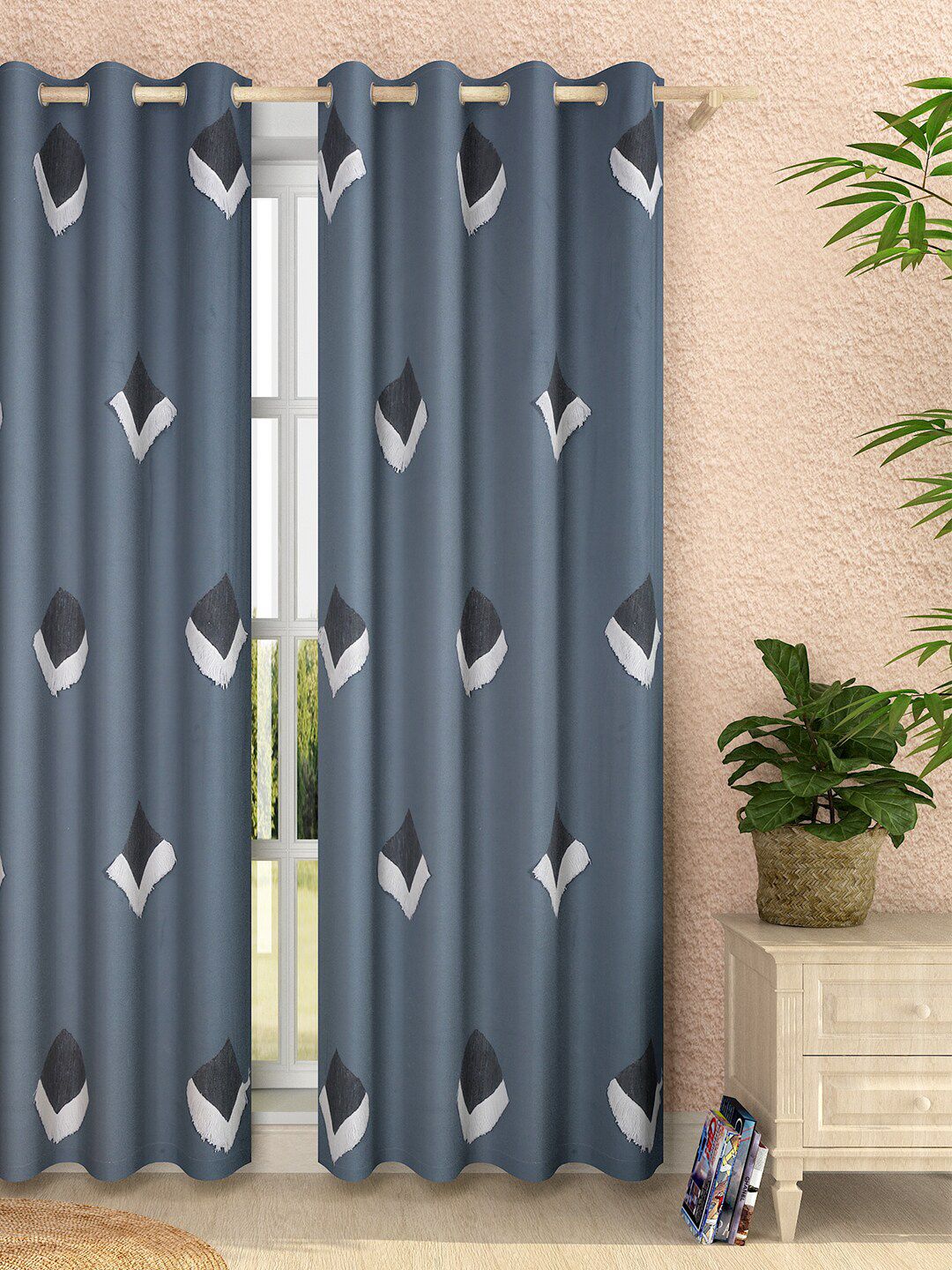 Sangria Grey Abstract Printed Door Curtain Price in India