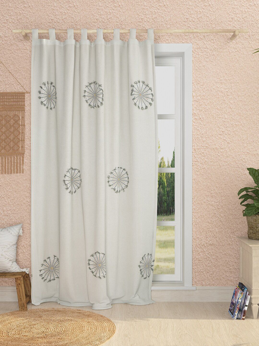 Sangria Unisex Embroidered Organic Cotton Single Door Curtains and Sheers Price in India