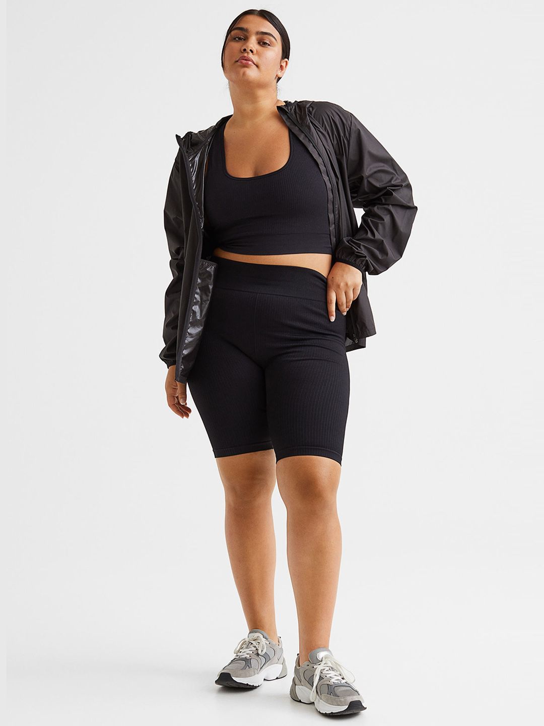 H&M Plus Women Black Seamless Sports Cycling Shorts Price in India