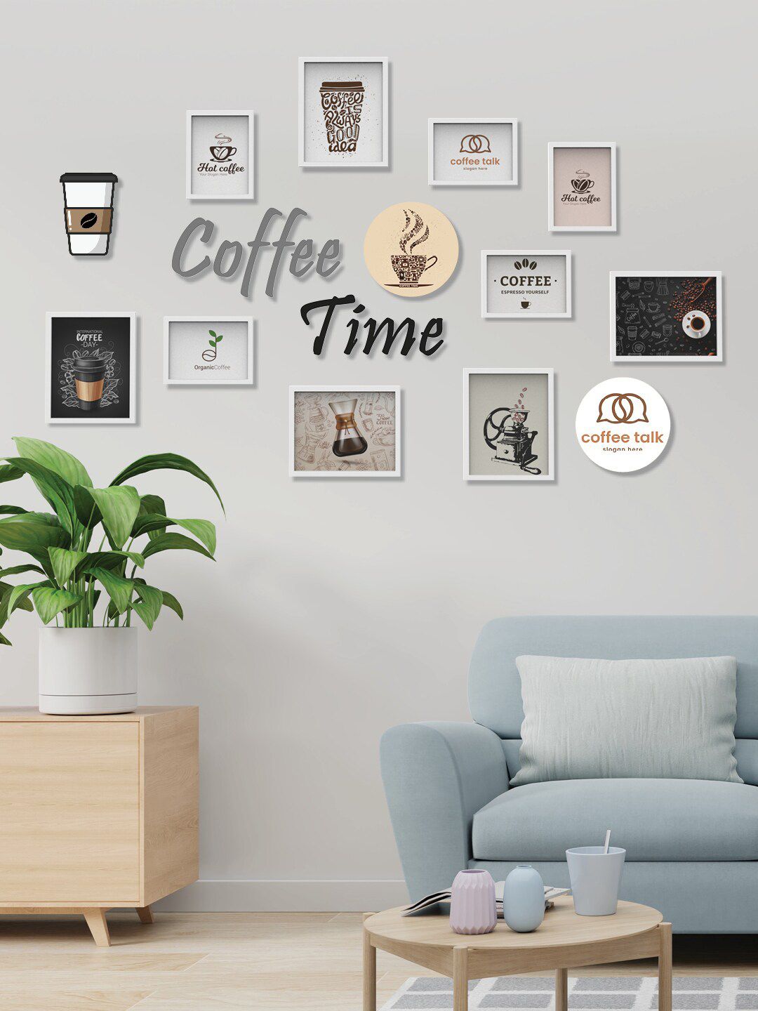 RANDOM White Set of 10 3D Collage Photo Frames With COFFEE TIME Plaque Price in India