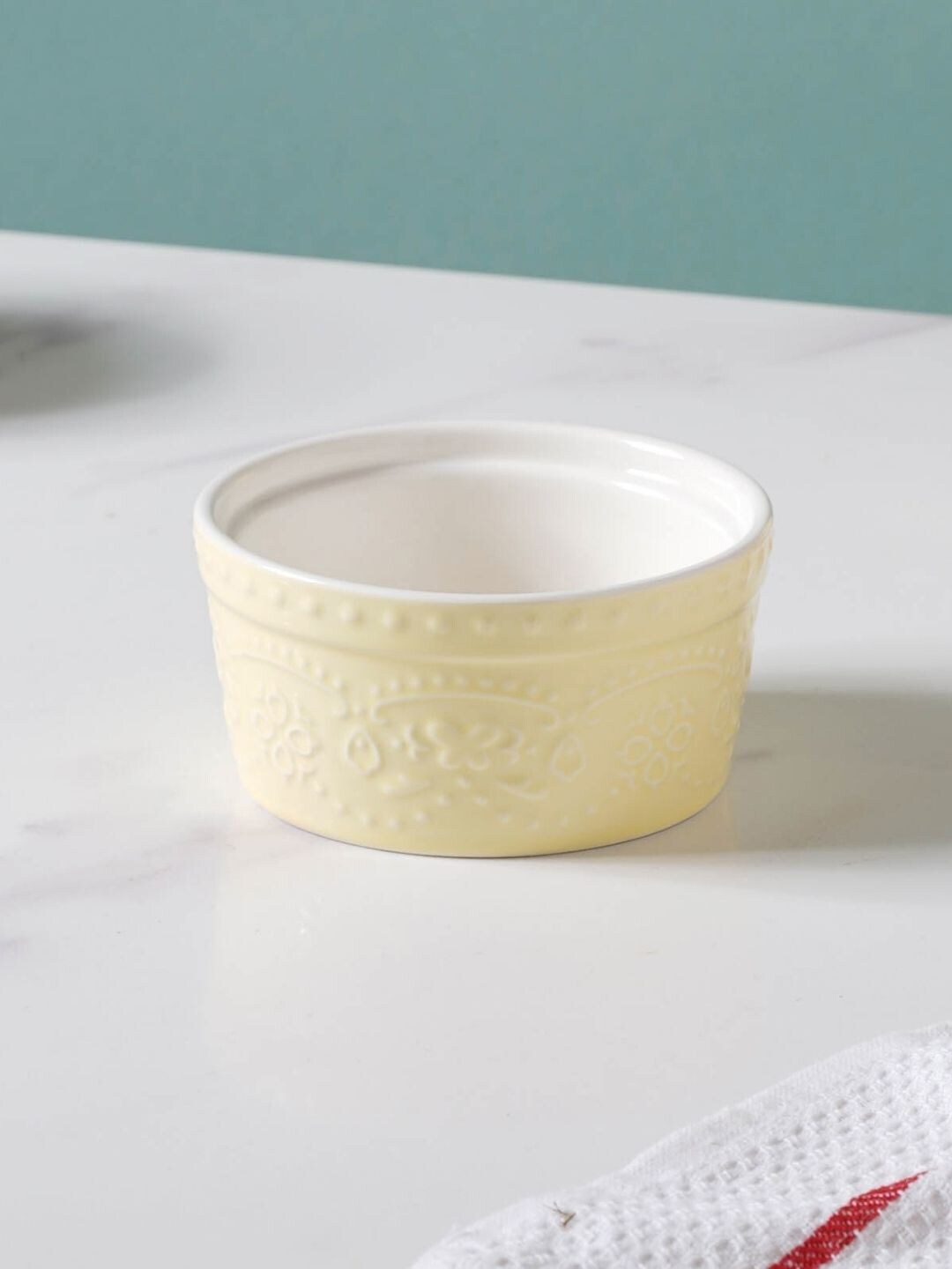 Nestasia White and Cream Textured Ceramic Pudding Bowl - 200 ml Price in India