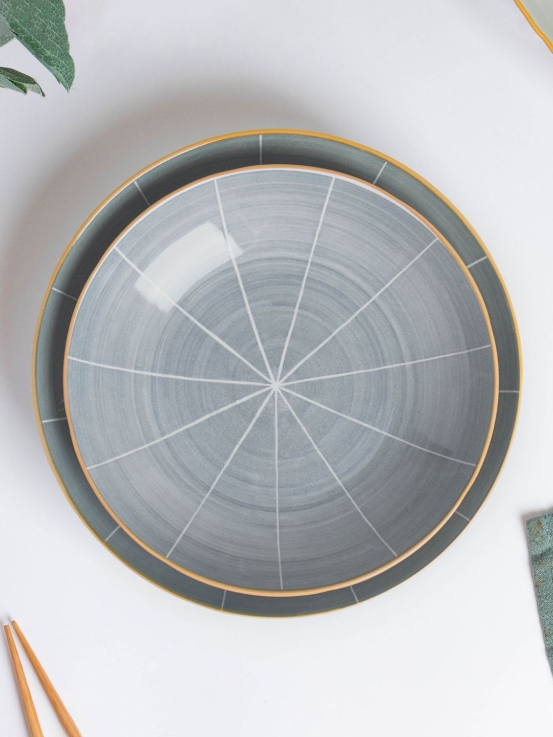 Nestasia Grey & White Printed Ceramic Glossy Plates Price in India