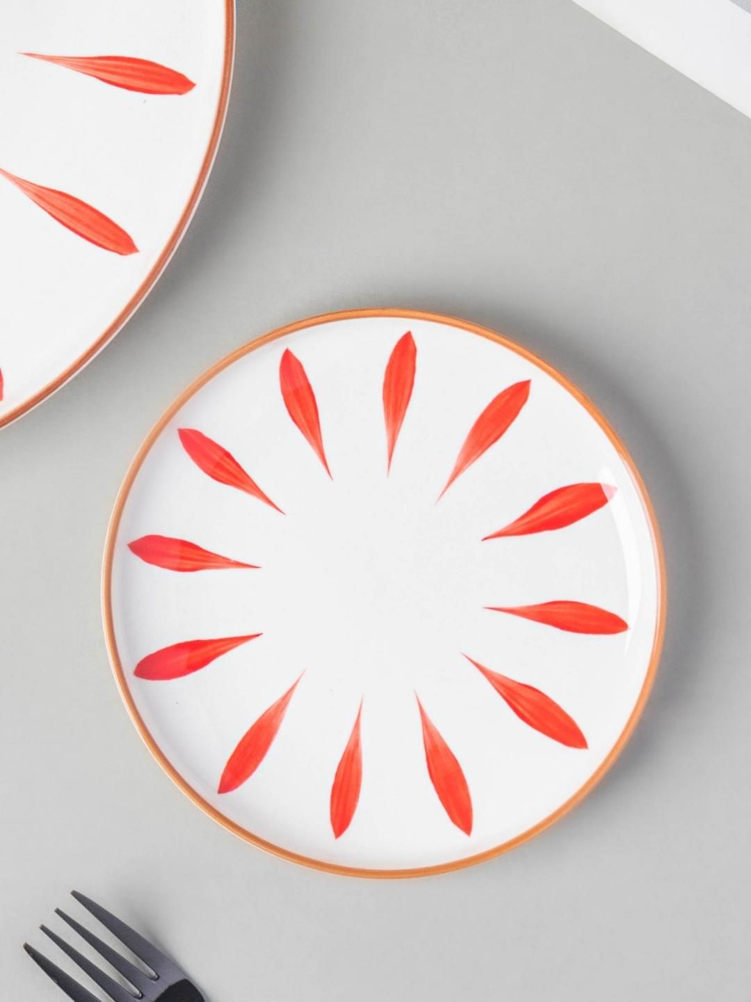 Nestasia White & Red Printed Ceramic Glossy Plate Price in India