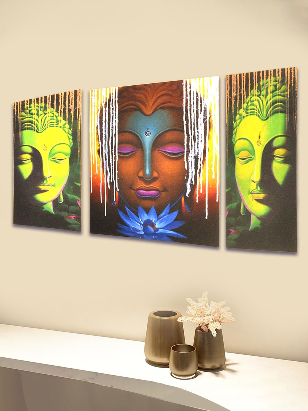 SHREE KALA HOME DECOR Set of 3 Lord Buddha Face Painting Price in India